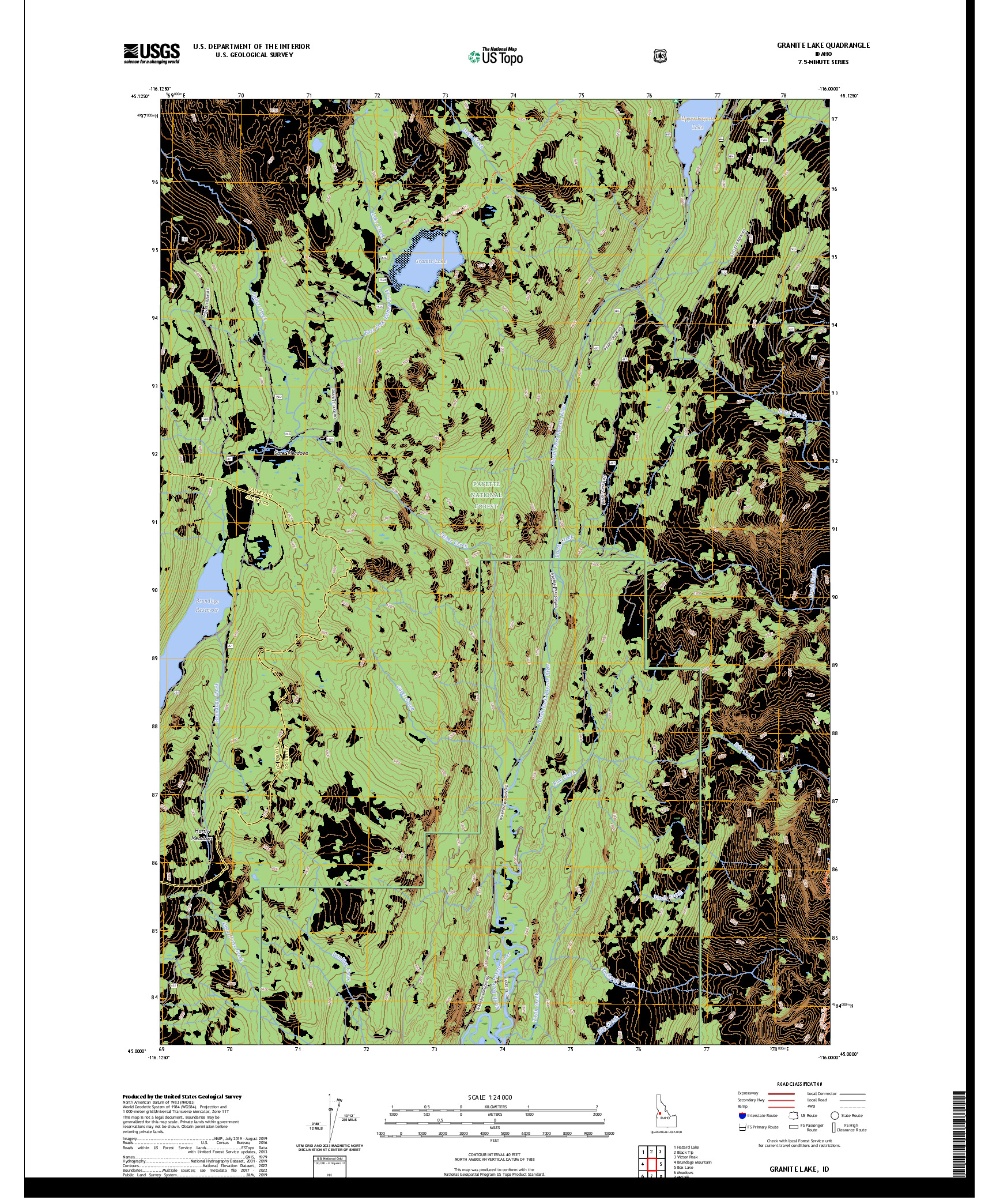 US TOPO 7.5-MINUTE MAP FOR GRANITE LAKE, ID