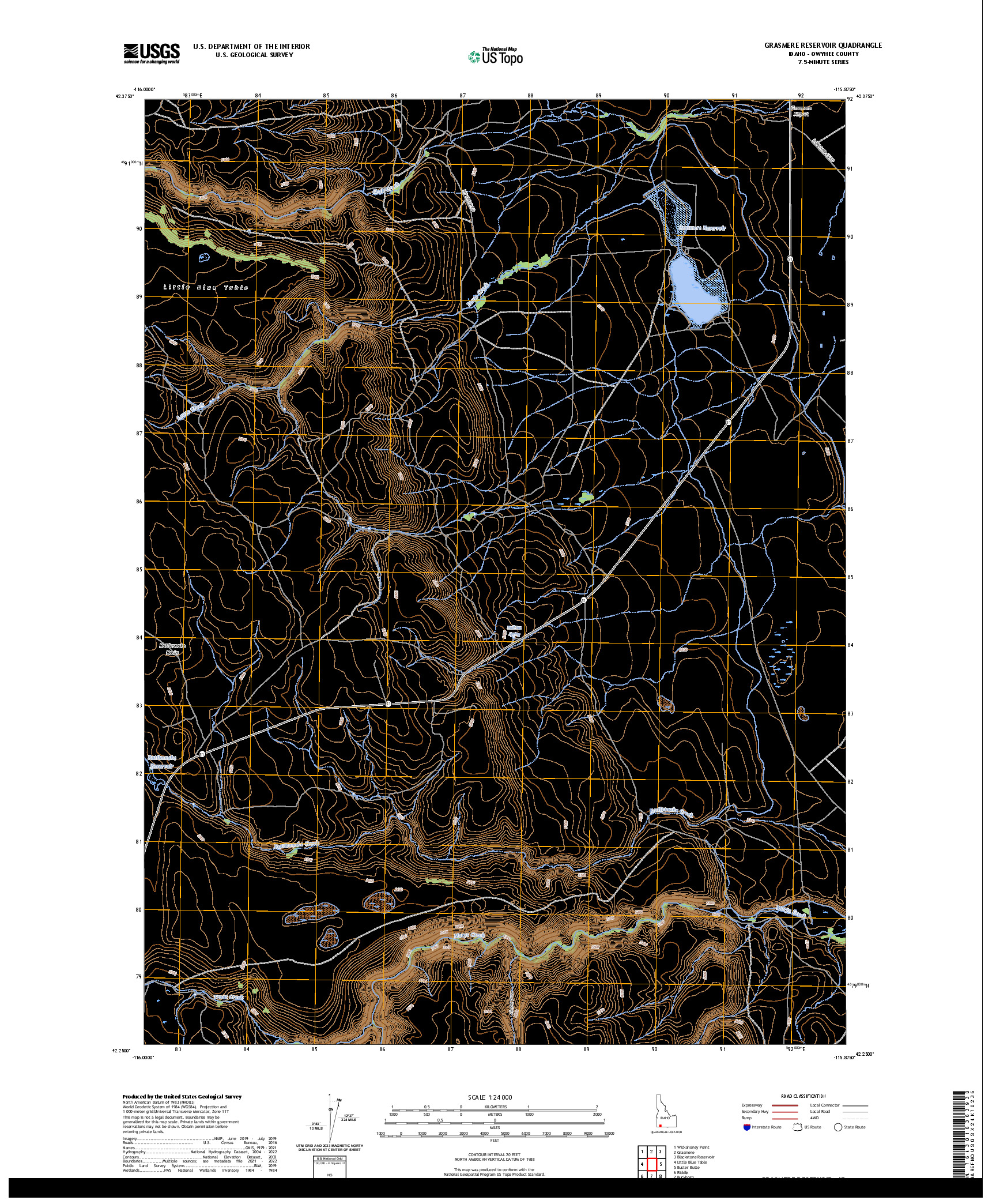 US TOPO 7.5-MINUTE MAP FOR GRASMERE RESERVOIR, ID