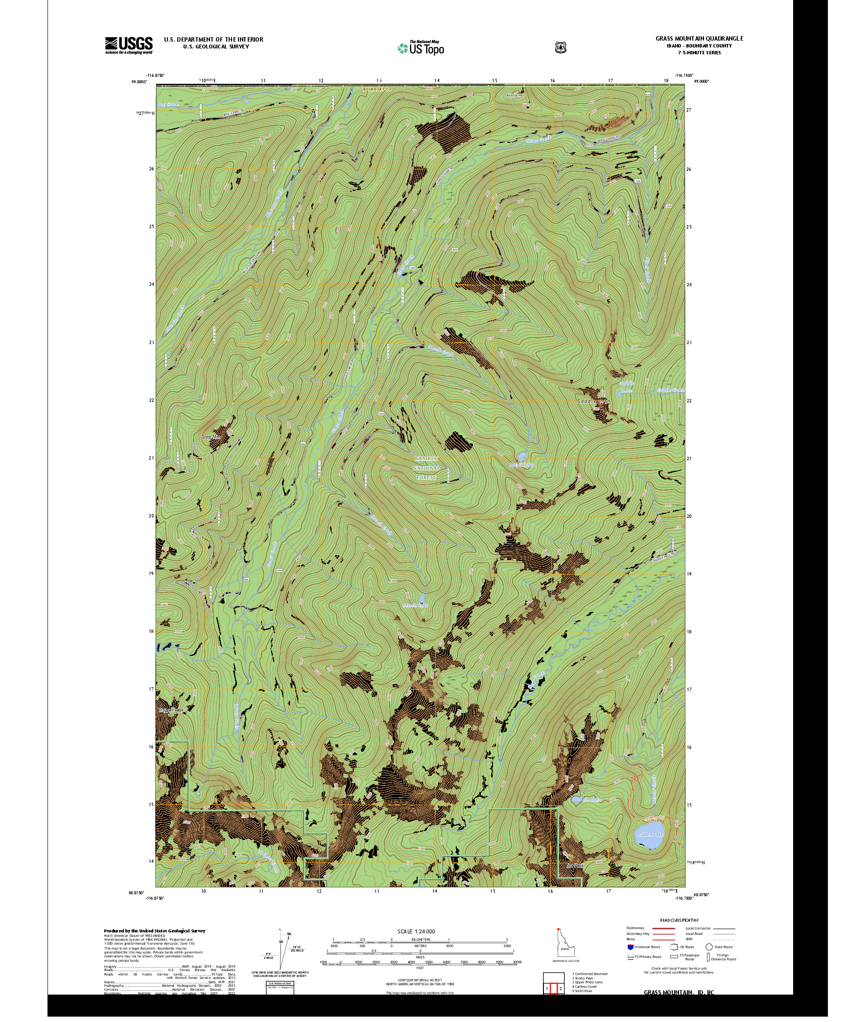 US TOPO 7.5-MINUTE MAP FOR GRASS MOUNTAIN, ID,BC