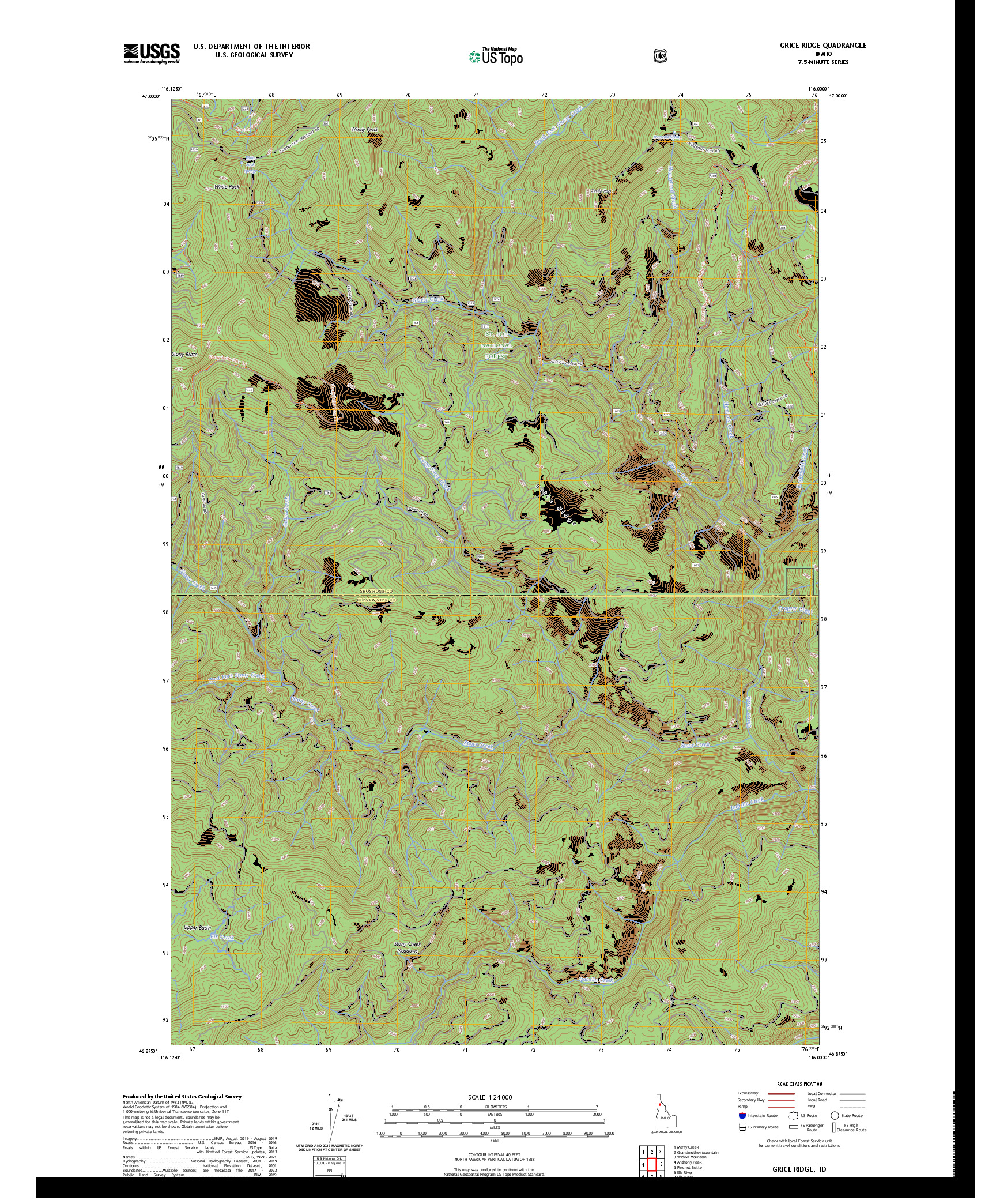 US TOPO 7.5-MINUTE MAP FOR GRICE RIDGE, ID