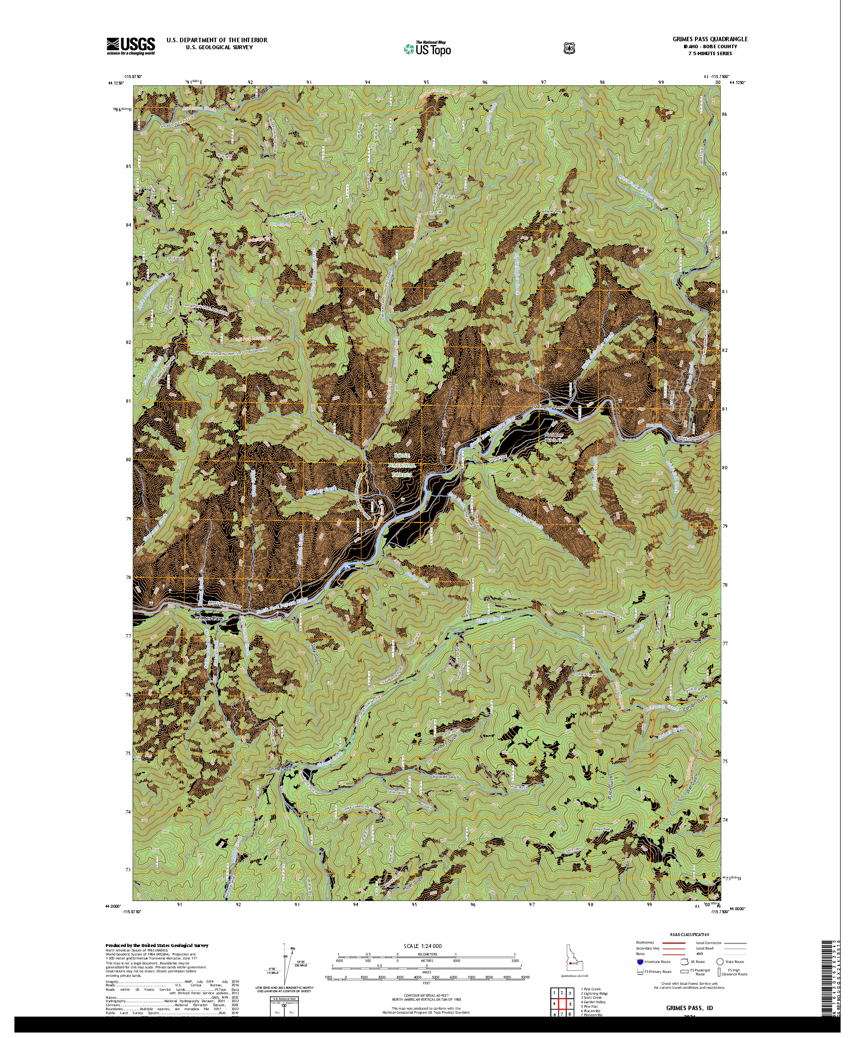 US TOPO 7.5-MINUTE MAP FOR GRIMES PASS, ID