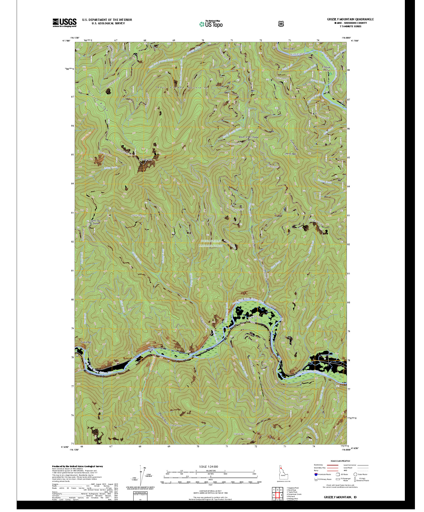 US TOPO 7.5-MINUTE MAP FOR GRIZZLY MOUNTAIN, ID