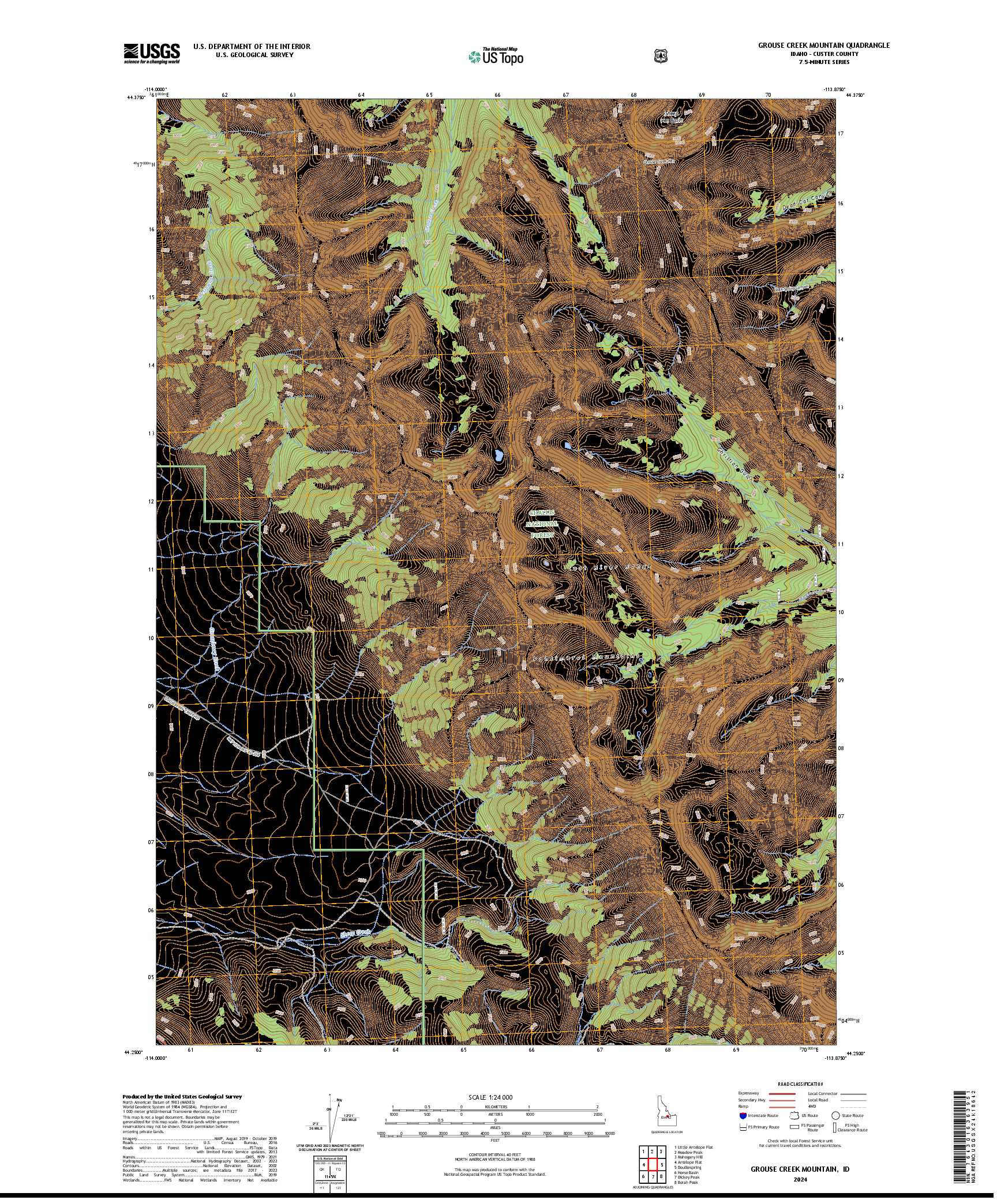 US TOPO 7.5-MINUTE MAP FOR GROUSE CREEK MOUNTAIN, ID