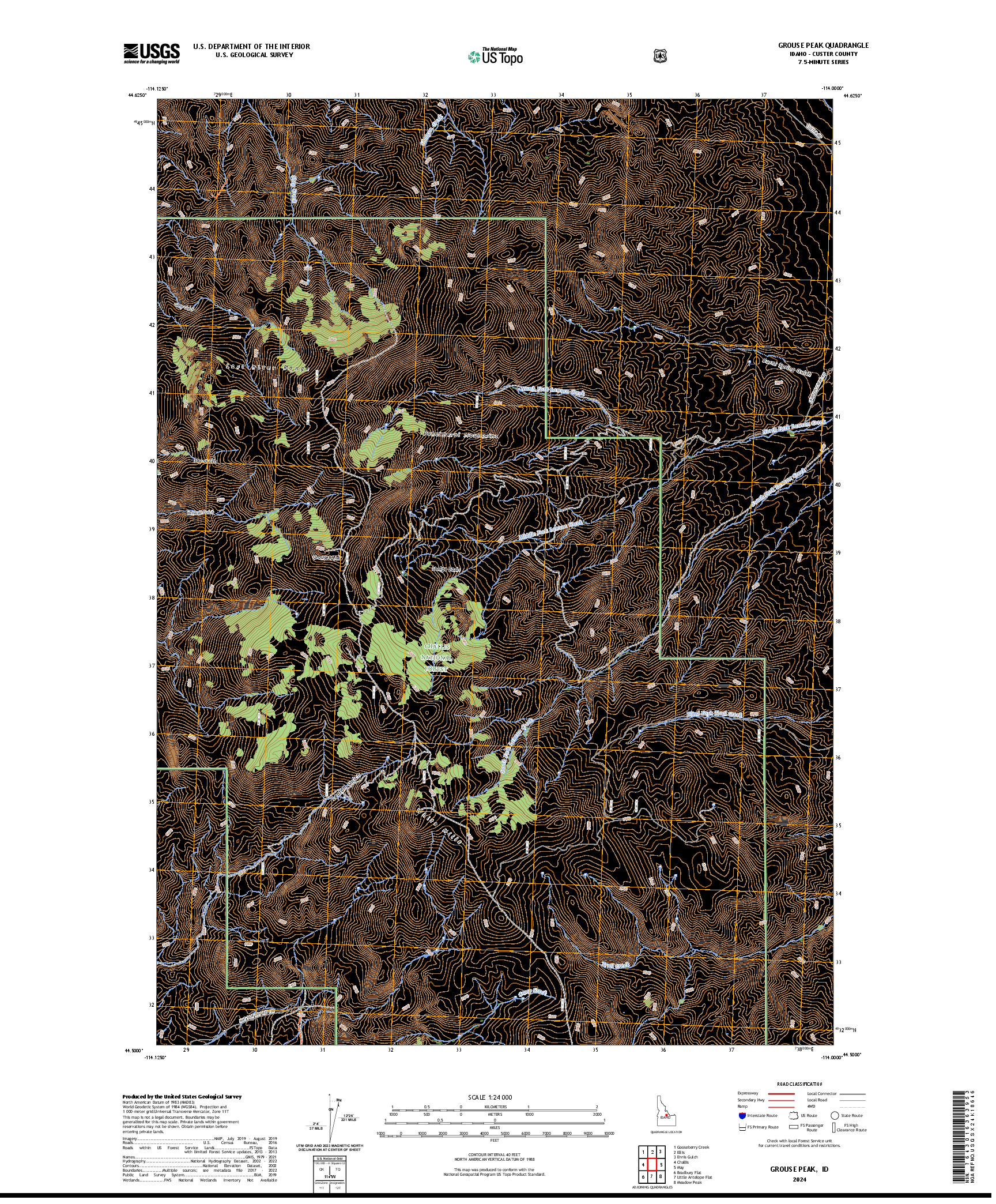 US TOPO 7.5-MINUTE MAP FOR GROUSE PEAK, ID