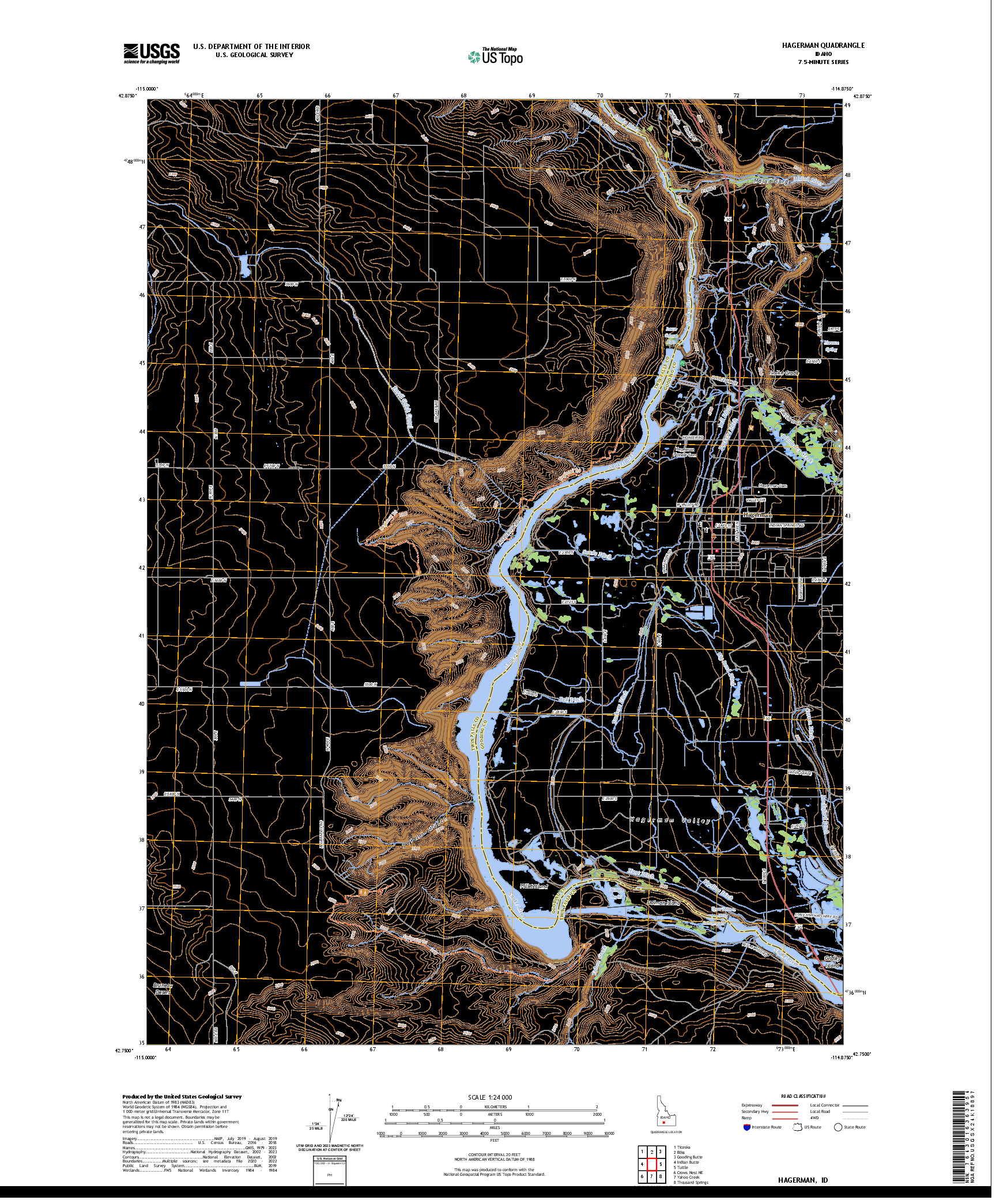 US TOPO 7.5-MINUTE MAP FOR HAGERMAN, ID