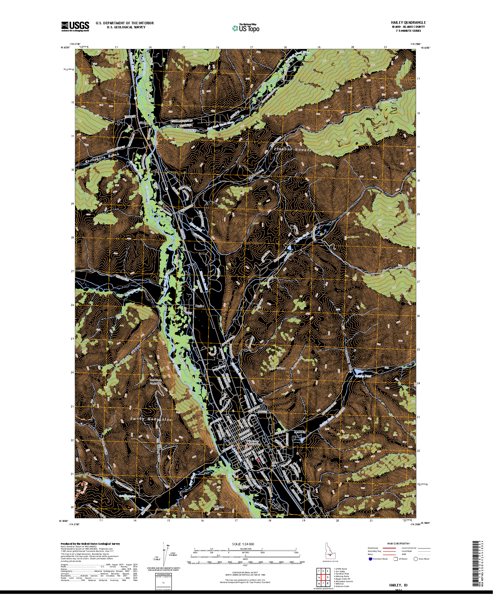 US TOPO 7.5-MINUTE MAP FOR HAILEY, ID