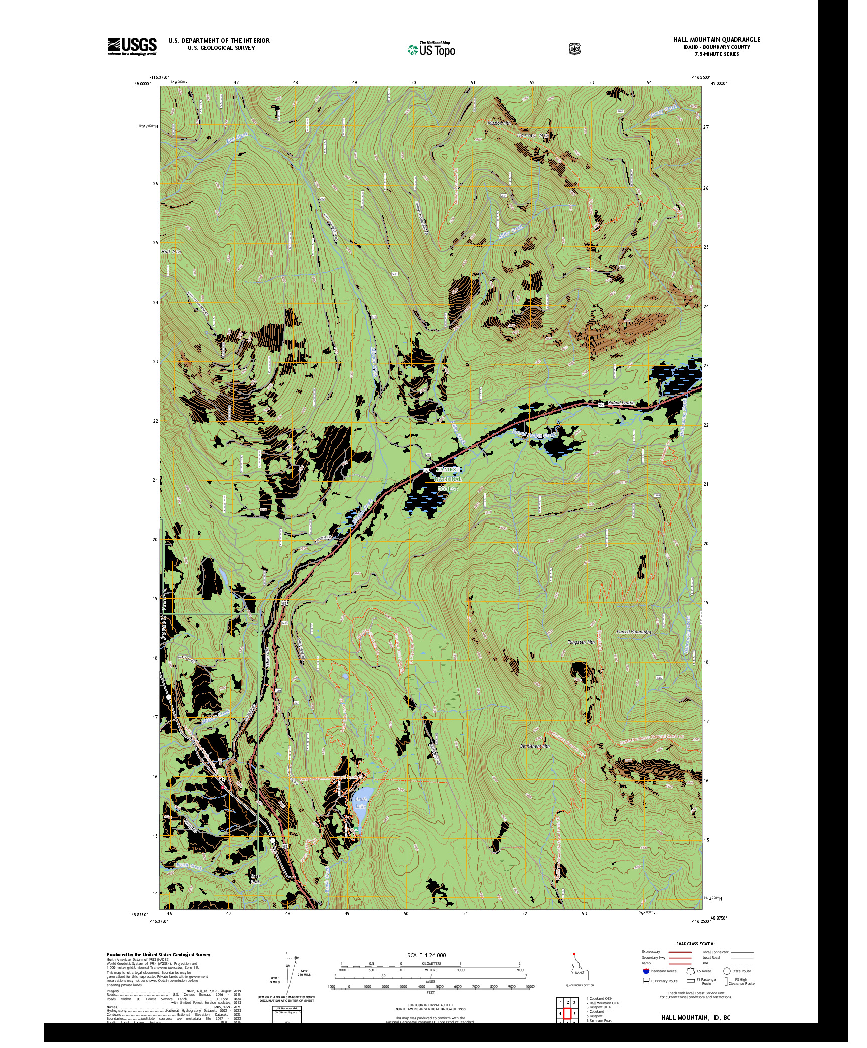US TOPO 7.5-MINUTE MAP FOR HALL MOUNTAIN, ID,BC