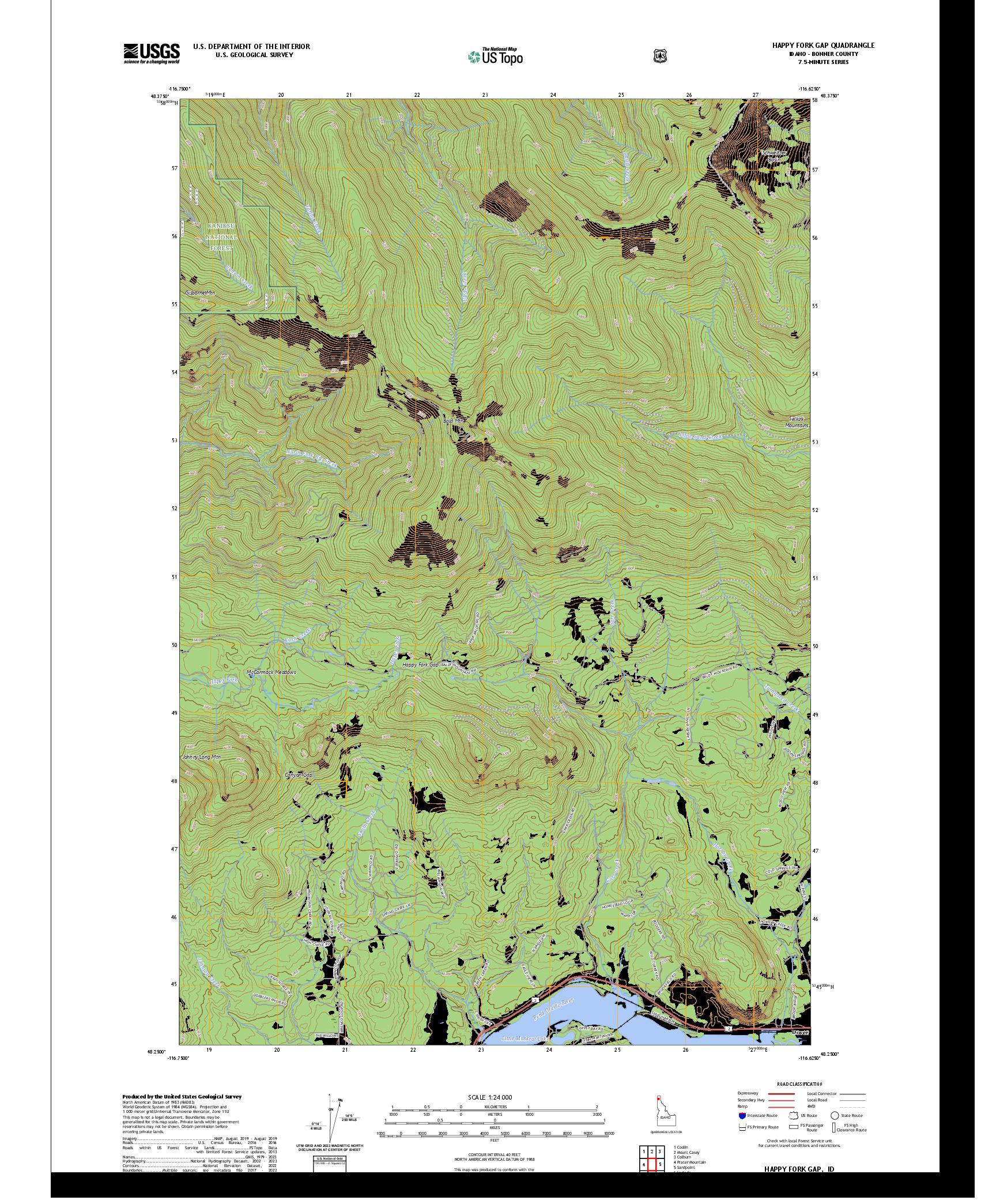 US TOPO 7.5-MINUTE MAP FOR HAPPY FORK GAP, ID