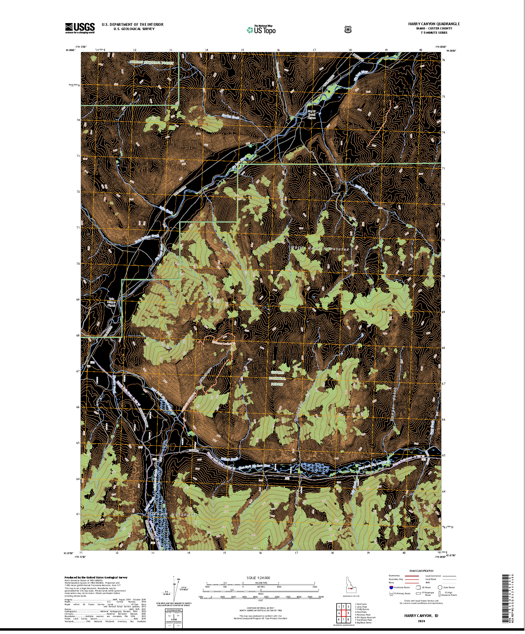 US TOPO 7.5-MINUTE MAP FOR HARRY CANYON, ID