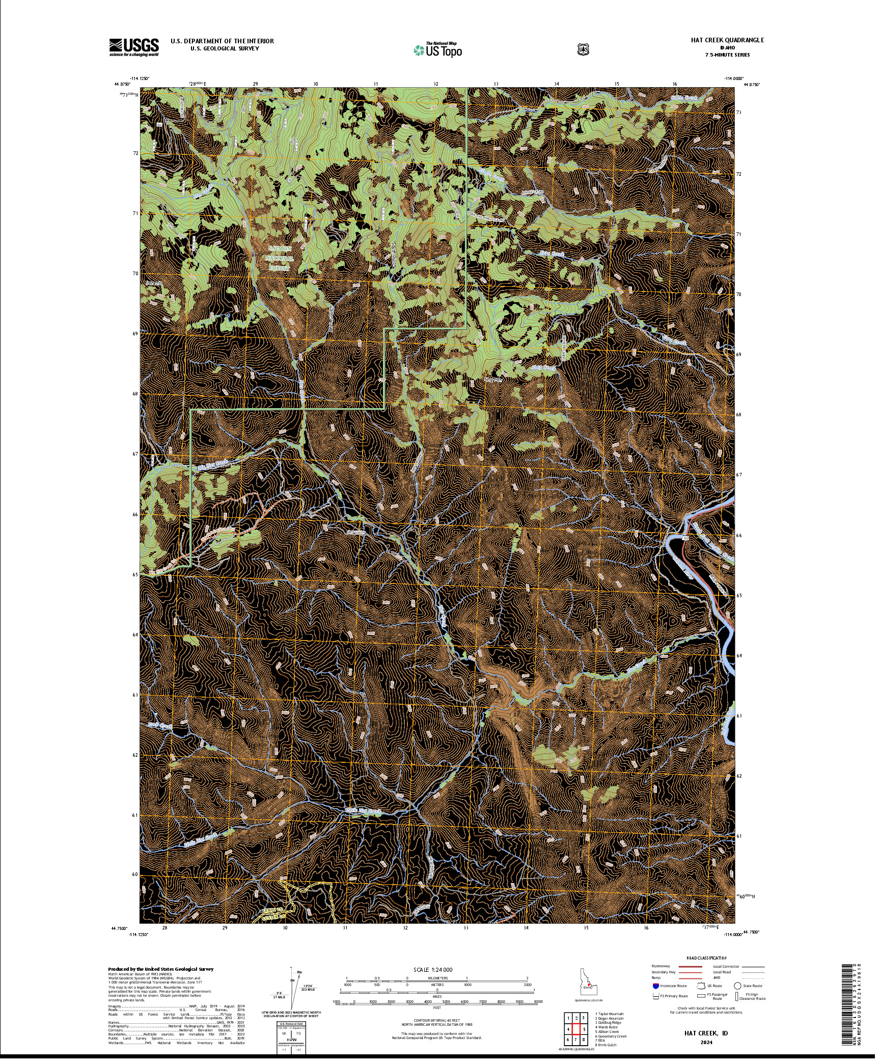 US TOPO 7.5-MINUTE MAP FOR HAT CREEK, ID