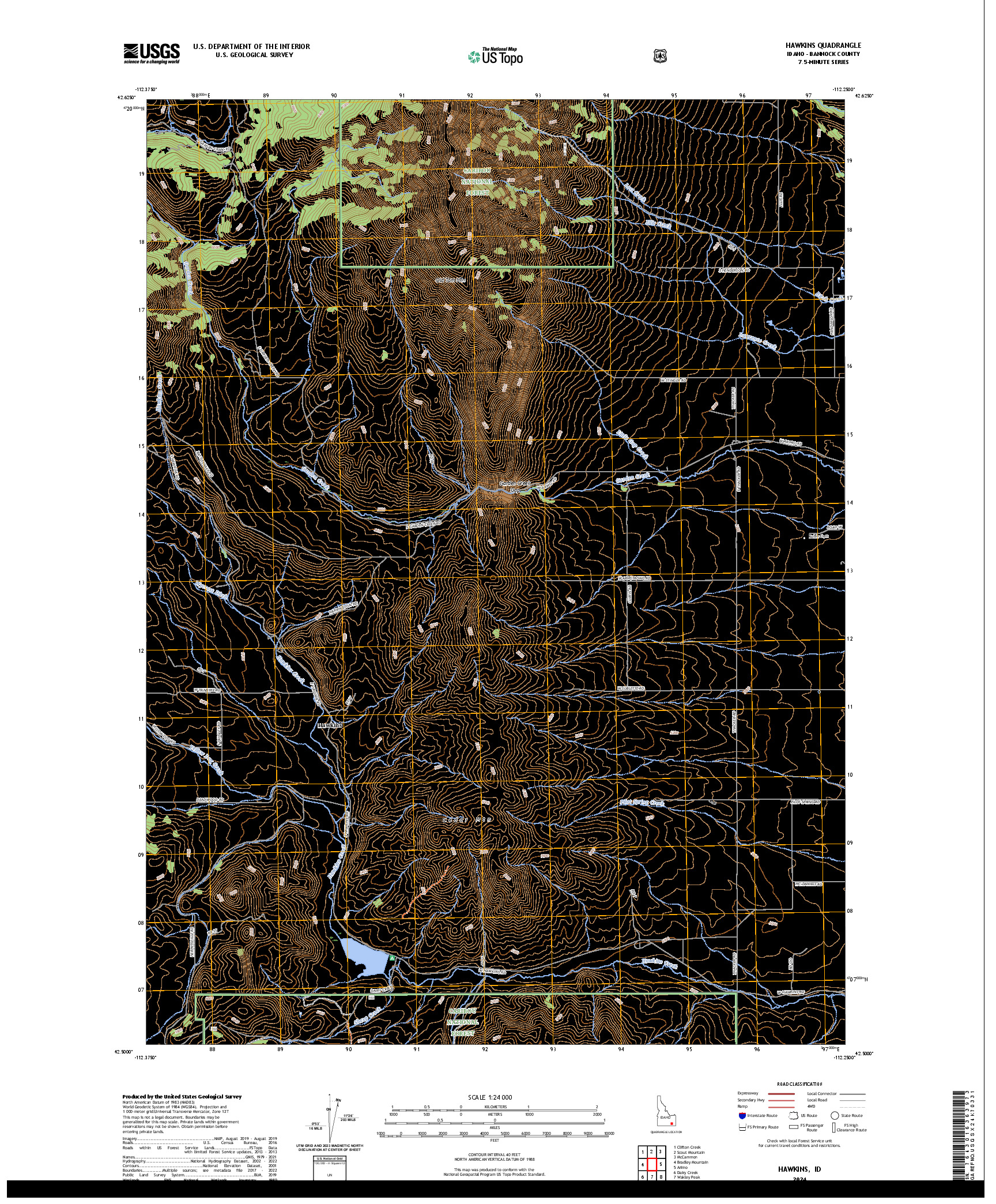 US TOPO 7.5-MINUTE MAP FOR HAWKINS, ID