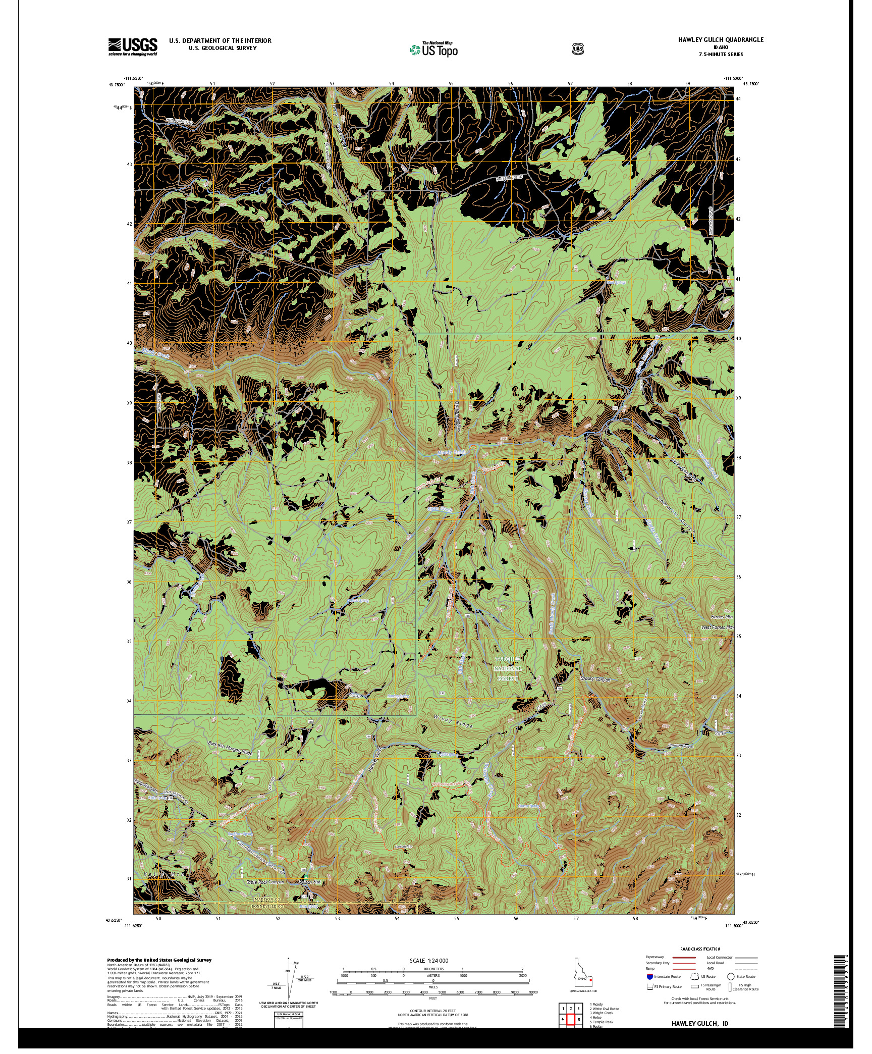 US TOPO 7.5-MINUTE MAP FOR HAWLEY GULCH, ID
