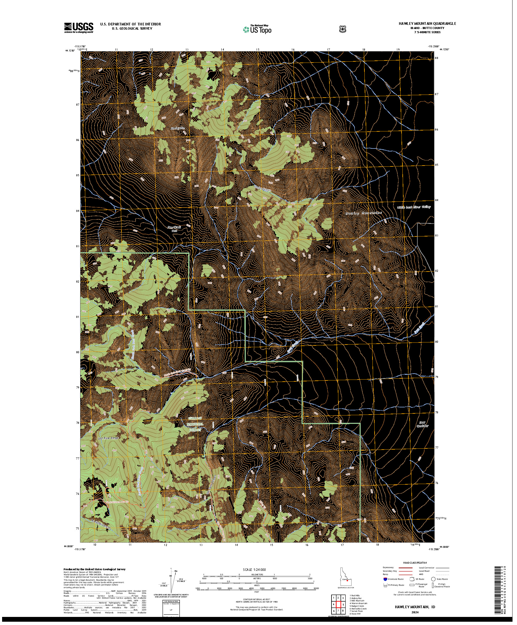 US TOPO 7.5-MINUTE MAP FOR HAWLEY MOUNTAIN, ID