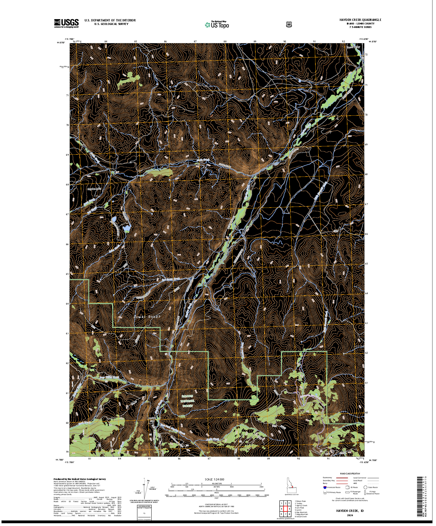 US TOPO 7.5-MINUTE MAP FOR HAYDEN CREEK, ID