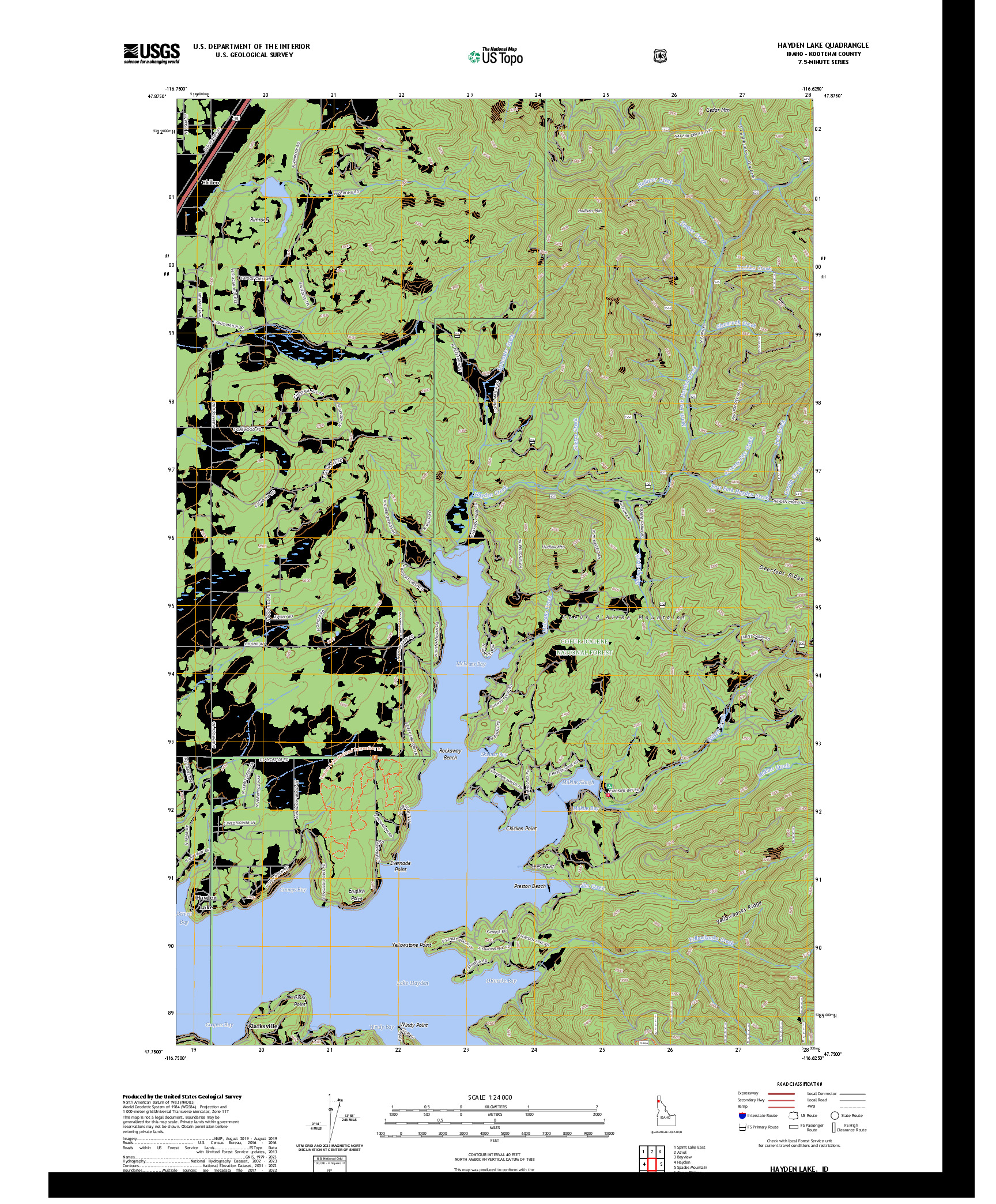US TOPO 7.5-MINUTE MAP FOR HAYDEN LAKE, ID