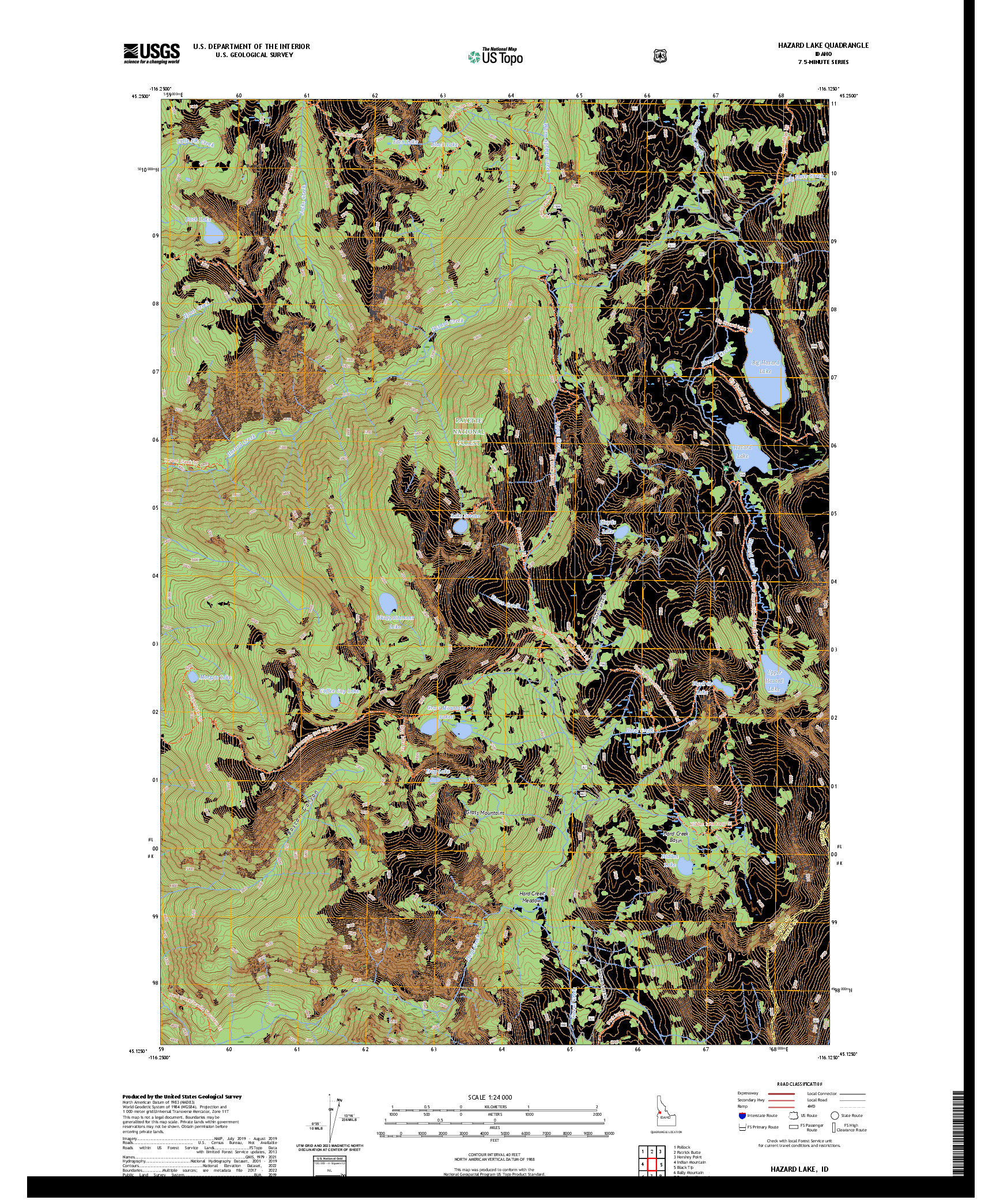 US TOPO 7.5-MINUTE MAP FOR HAZARD LAKE, ID