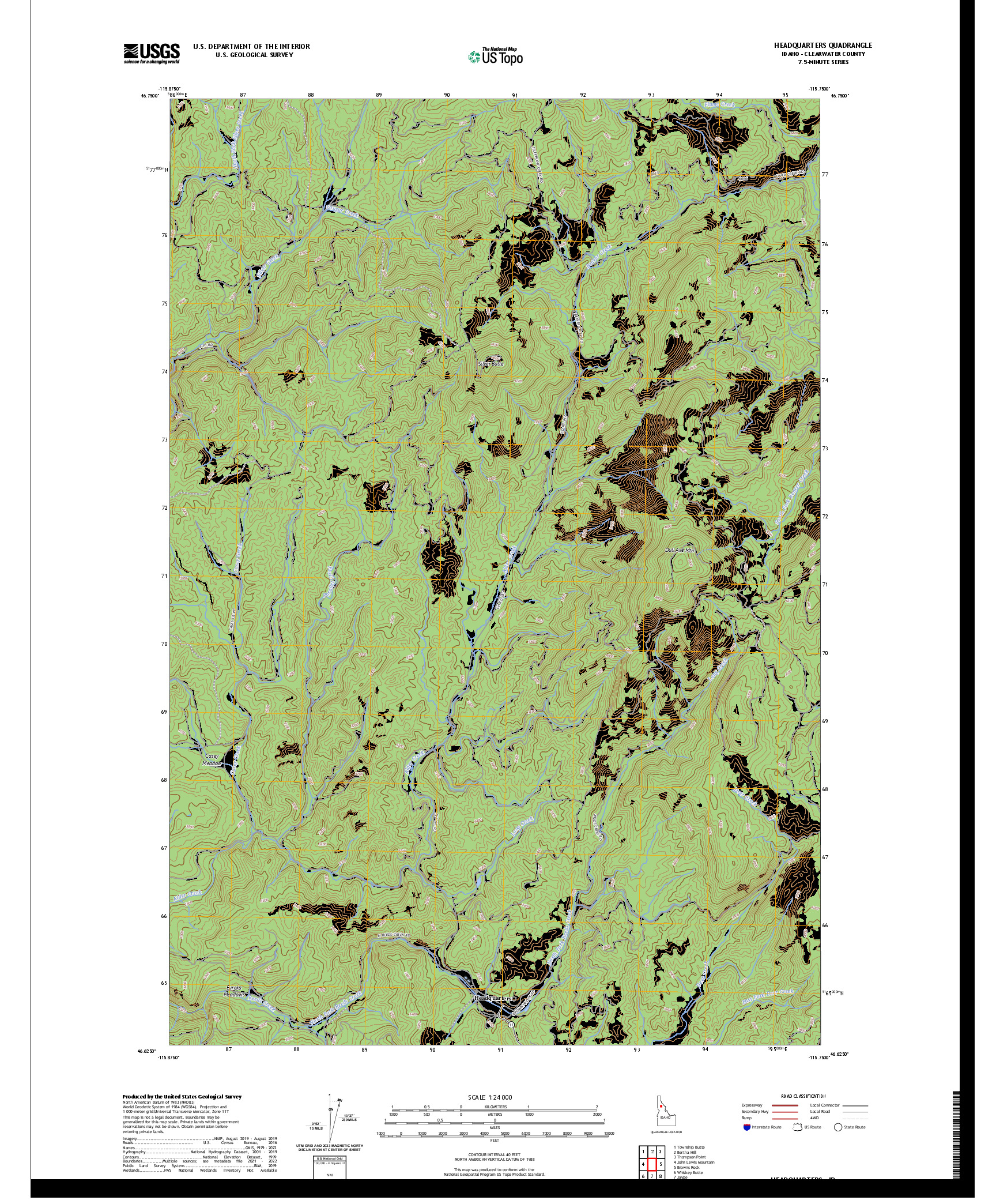 US TOPO 7.5-MINUTE MAP FOR HEADQUARTERS, ID