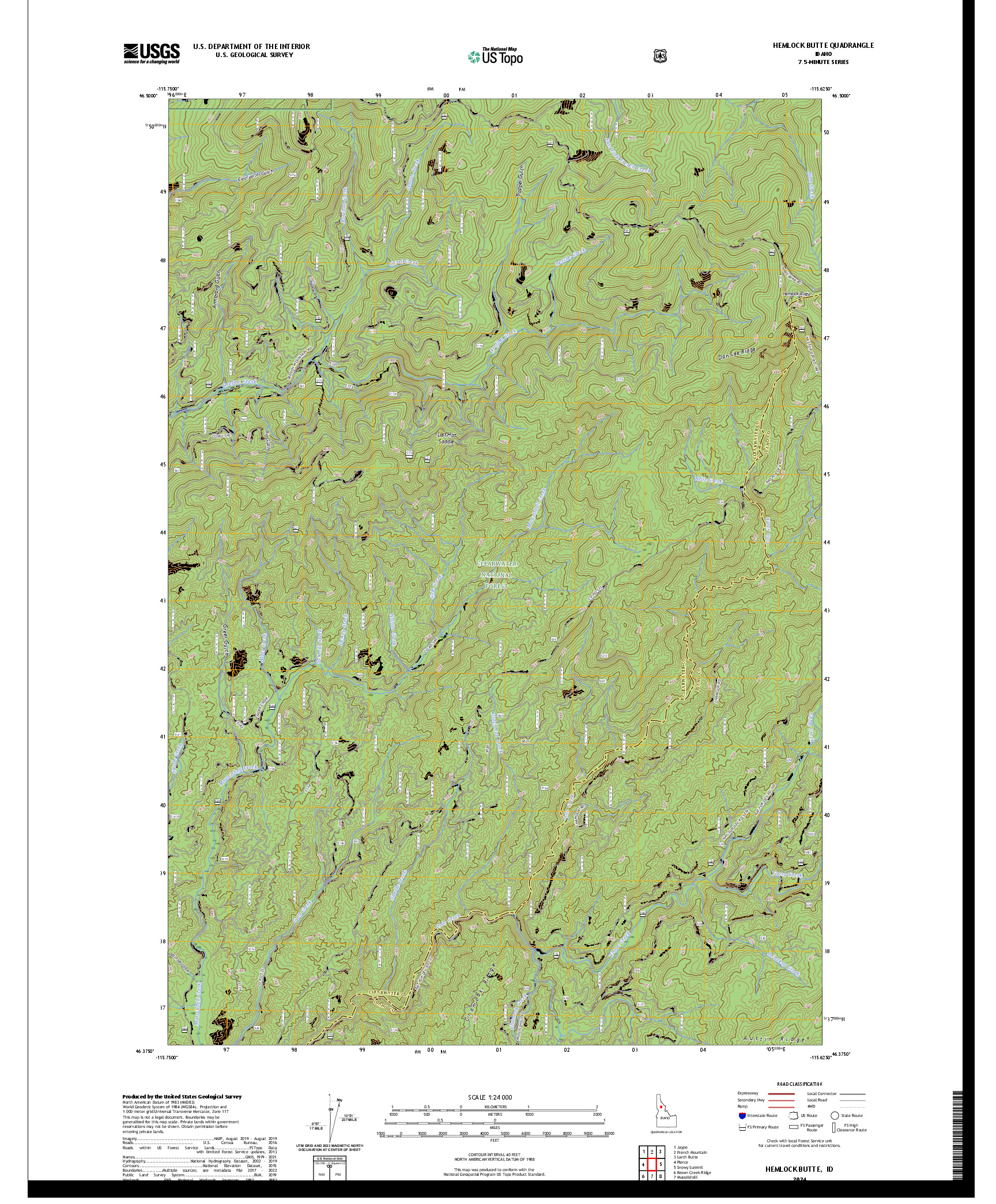 US TOPO 7.5-MINUTE MAP FOR HEMLOCK BUTTE, ID