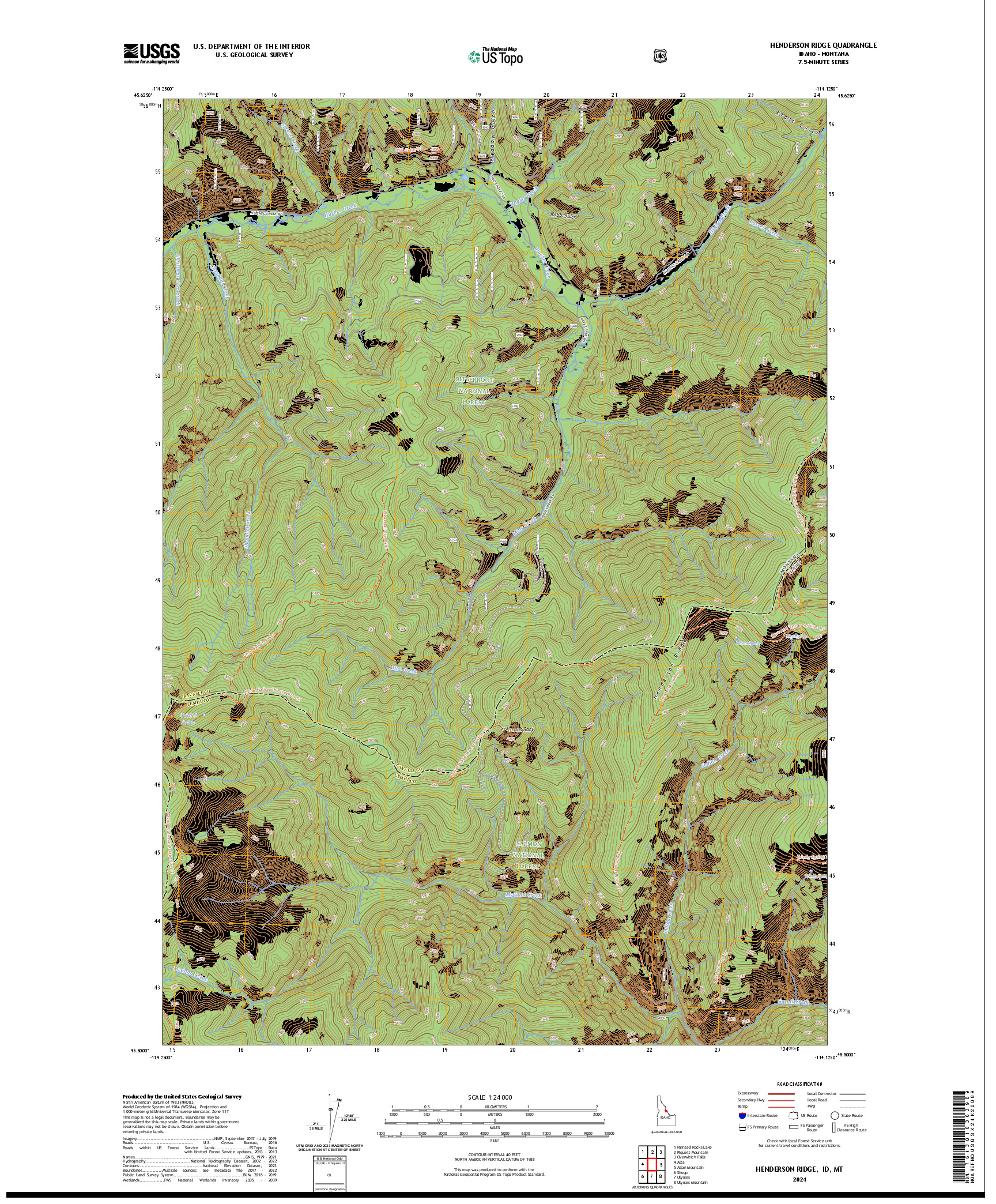 US TOPO 7.5-MINUTE MAP FOR HENDERSON RIDGE, ID,MT