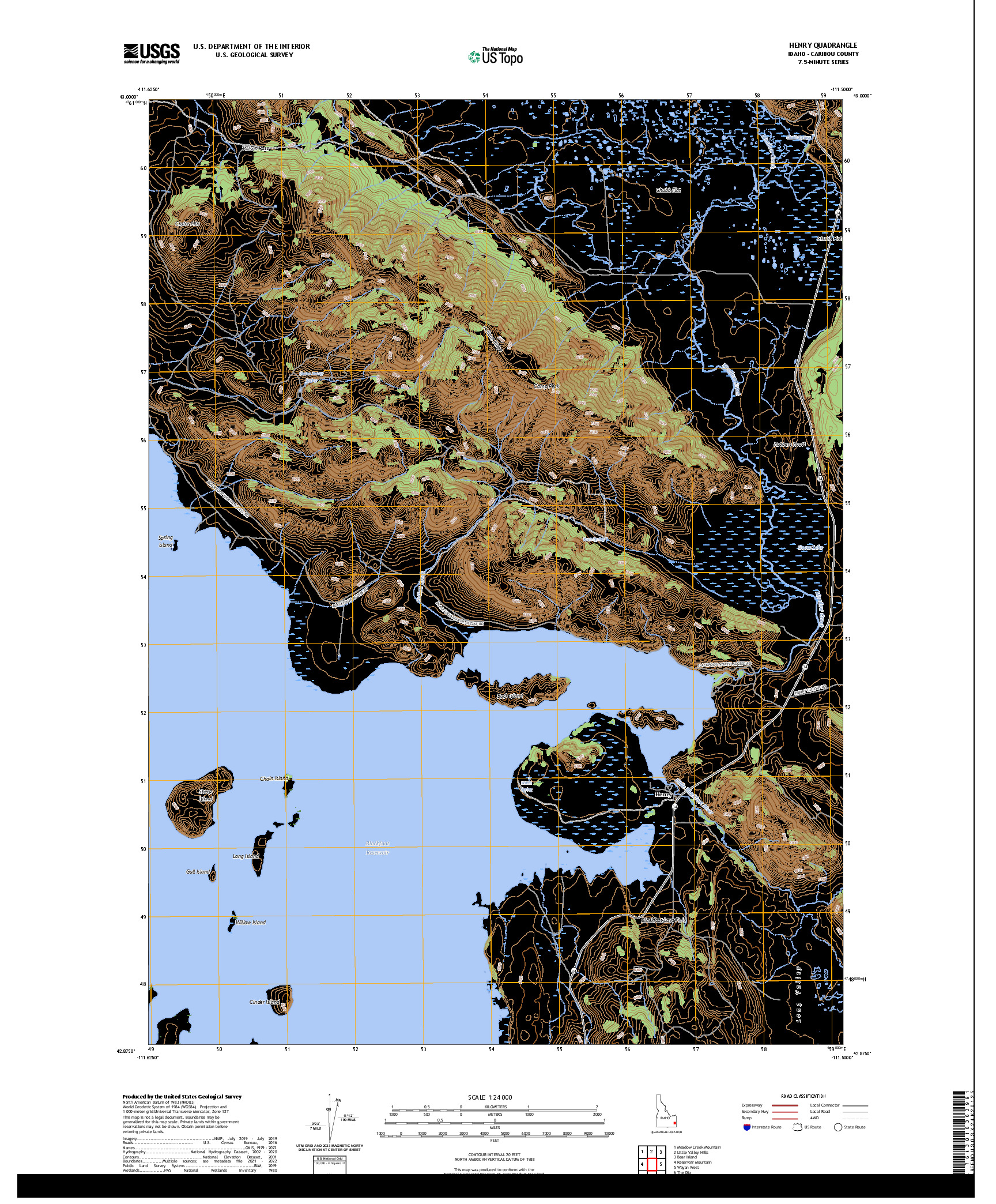US TOPO 7.5-MINUTE MAP FOR HENRY, ID