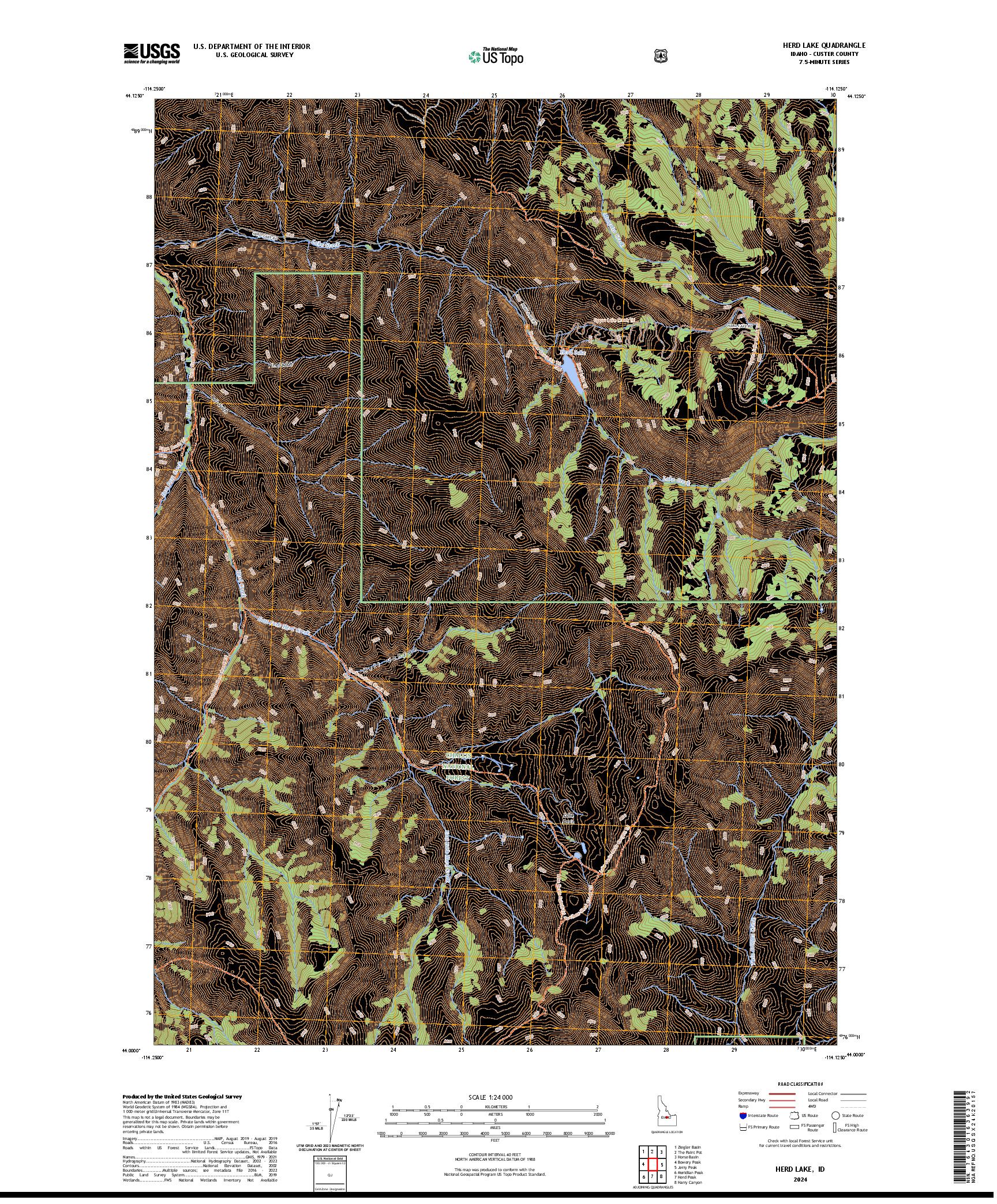 US TOPO 7.5-MINUTE MAP FOR HERD LAKE, ID