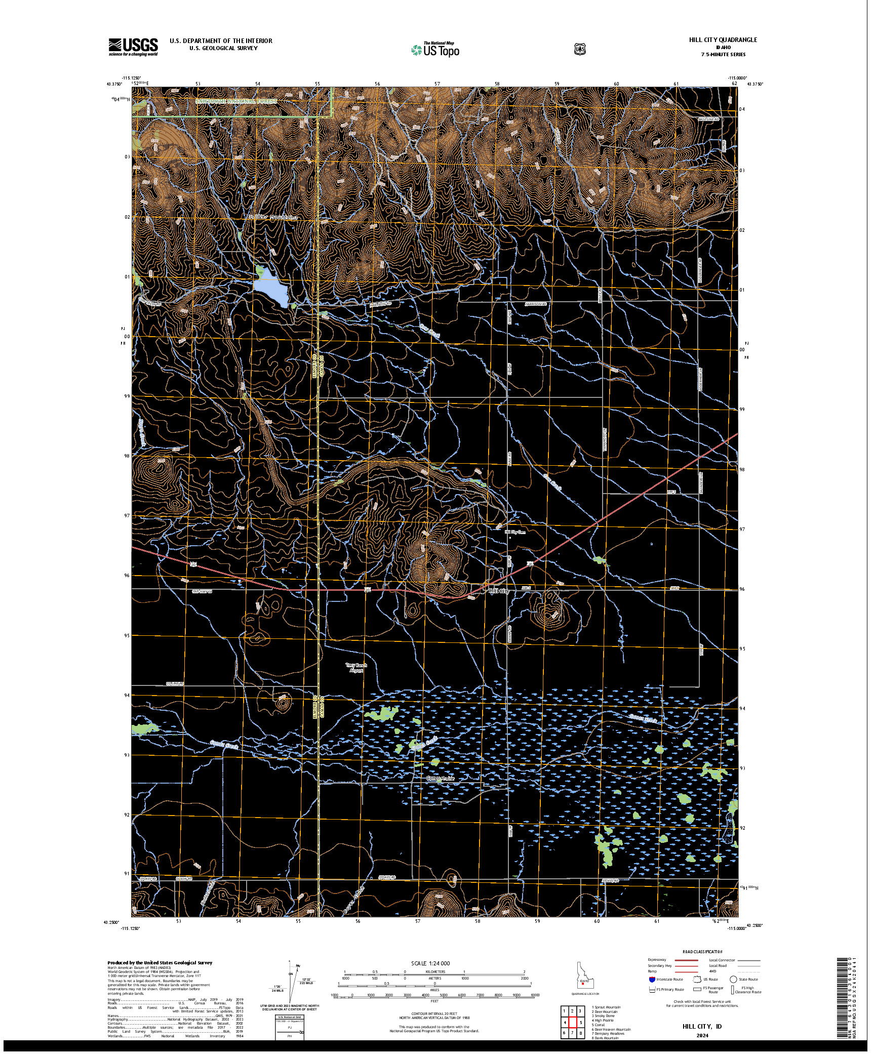 US TOPO 7.5-MINUTE MAP FOR HILL CITY, ID