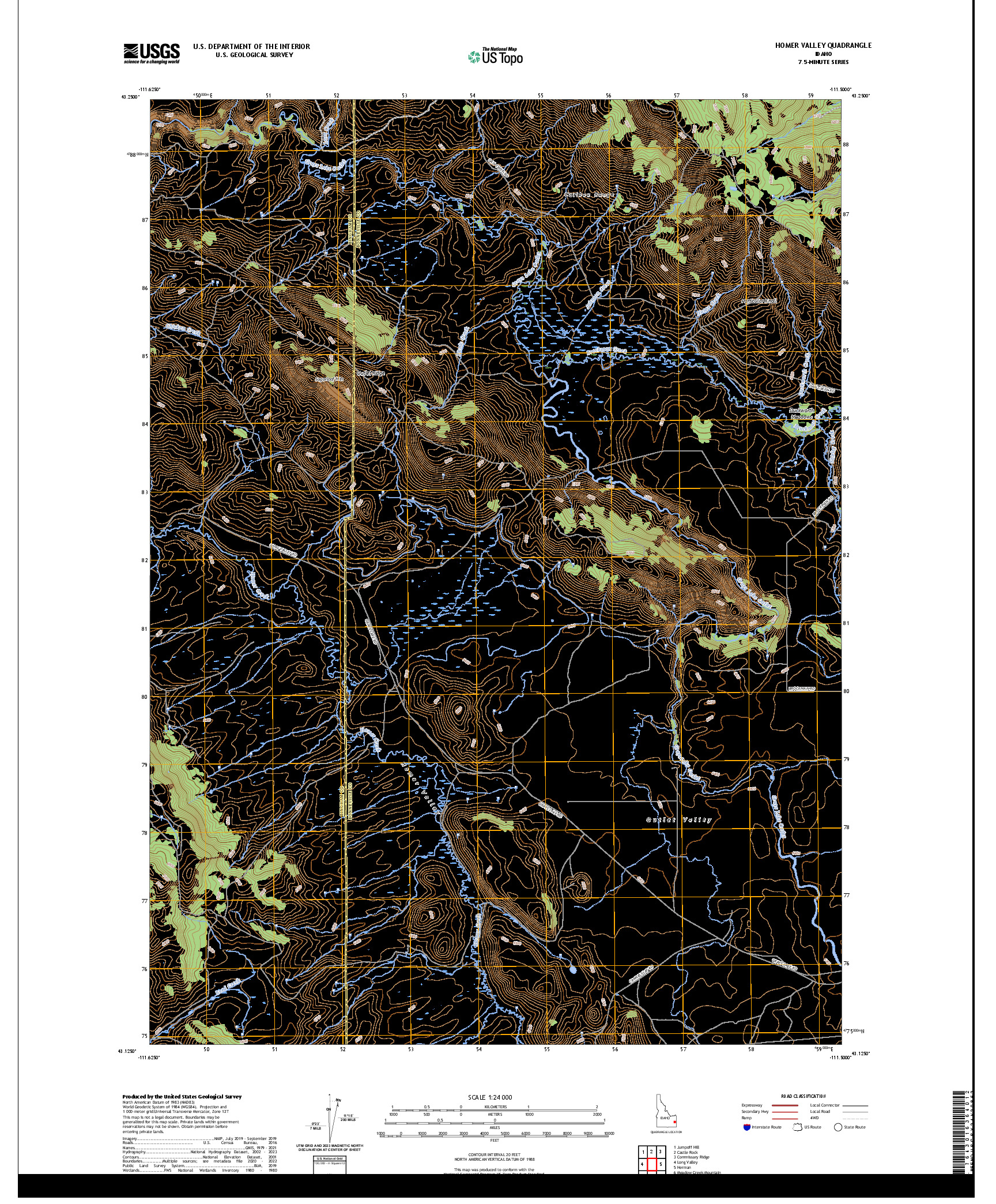 US TOPO 7.5-MINUTE MAP FOR HOMER VALLEY, ID