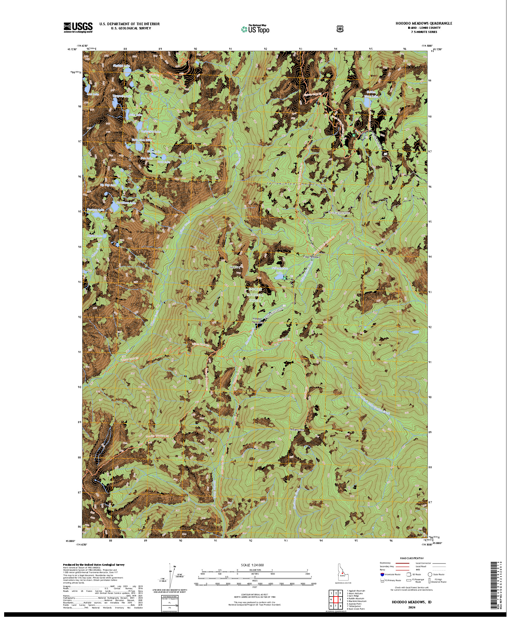 US TOPO 7.5-MINUTE MAP FOR HOODOO MEADOWS, ID