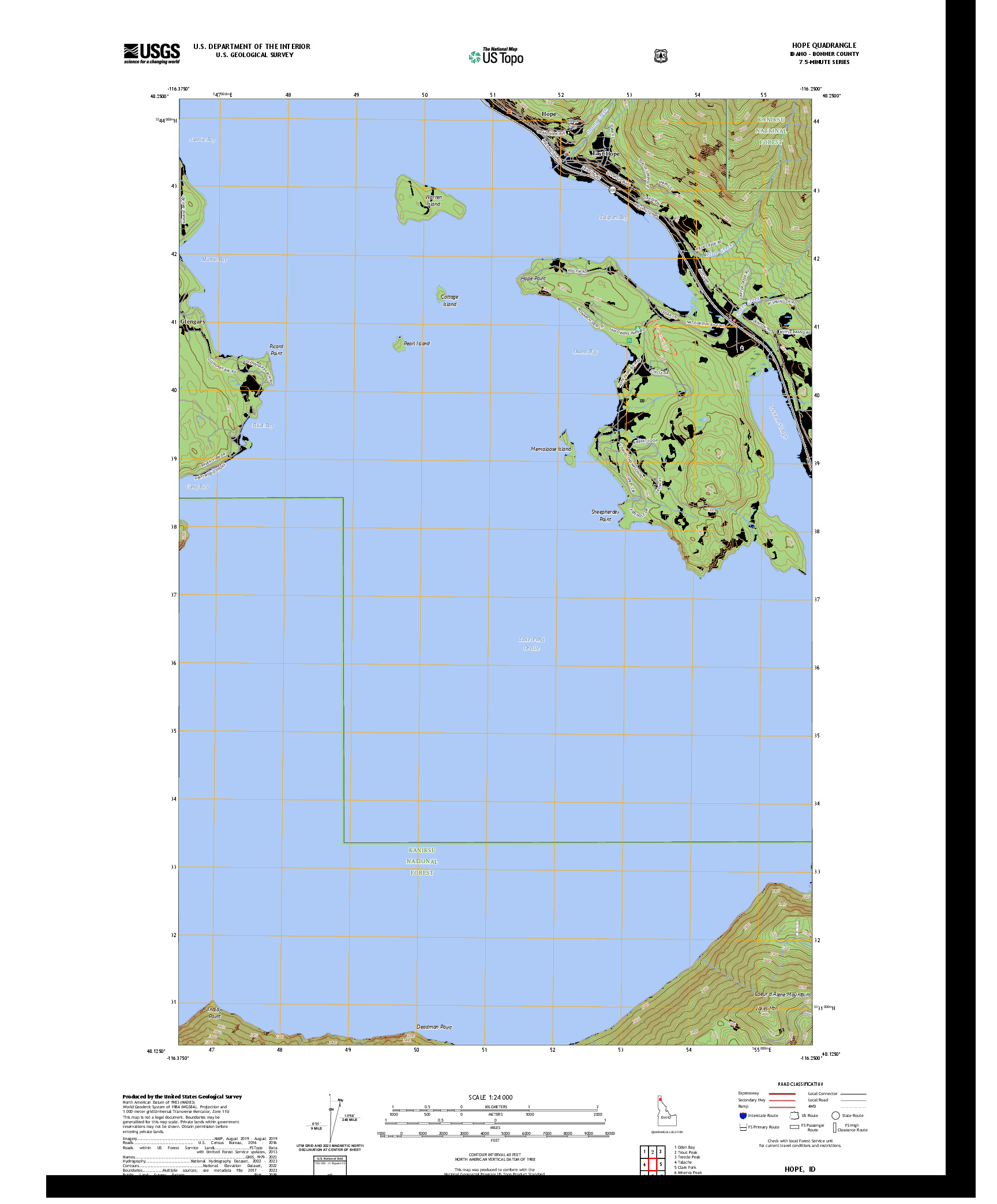 US TOPO 7.5-MINUTE MAP FOR HOPE, ID