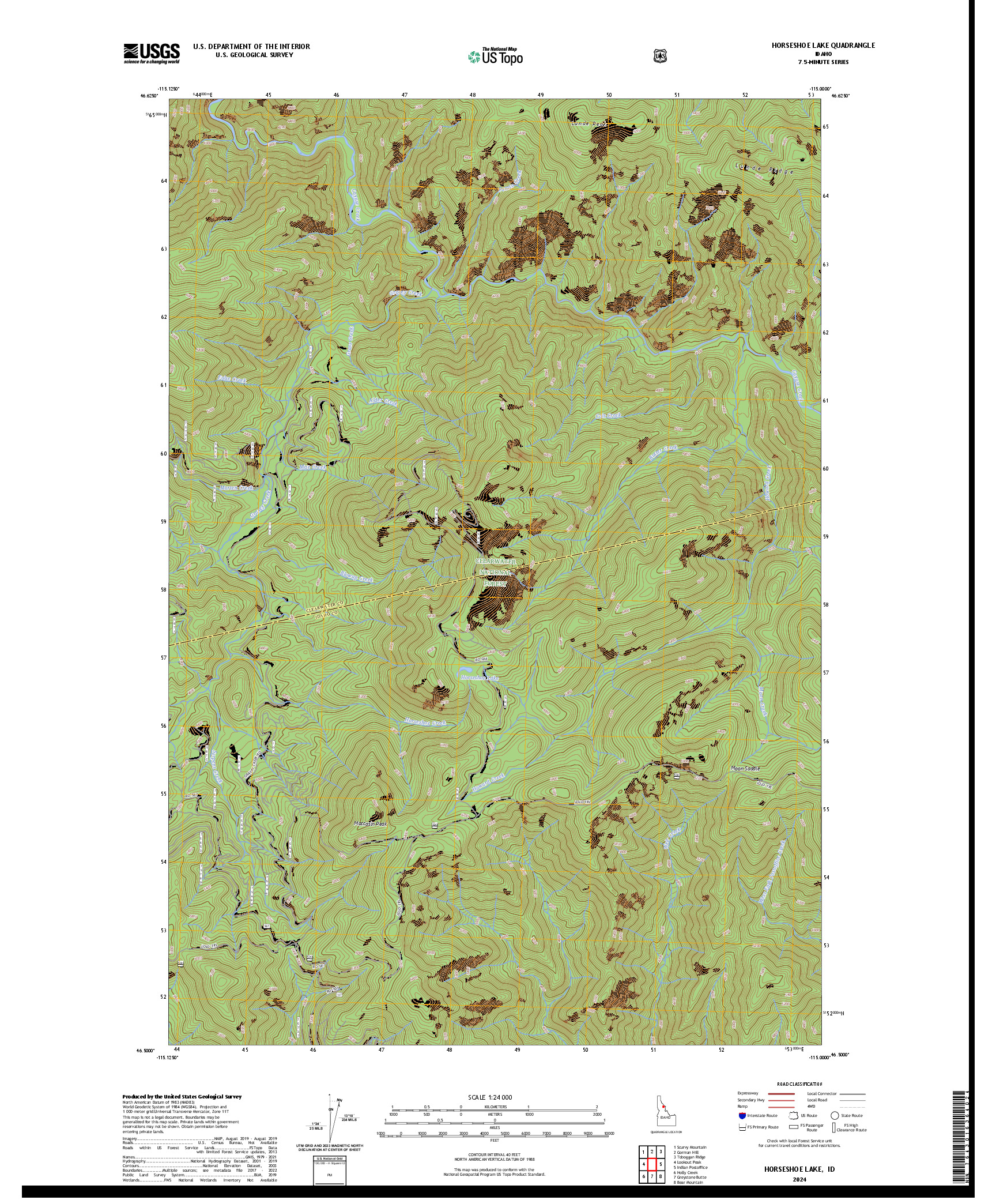 US TOPO 7.5-MINUTE MAP FOR HORSESHOE LAKE, ID