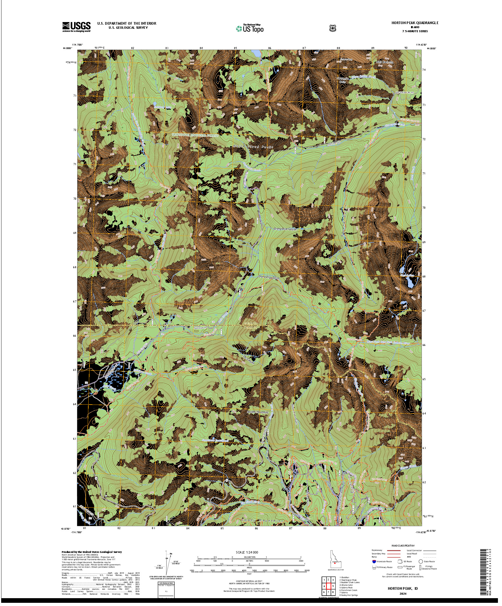 US TOPO 7.5-MINUTE MAP FOR HORTON PEAK, ID