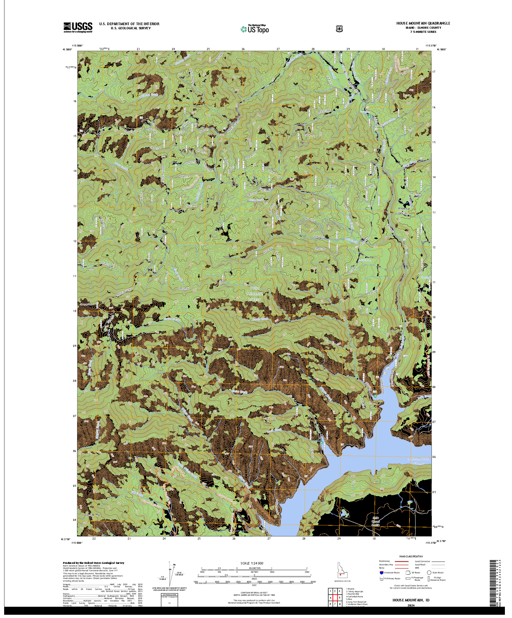US TOPO 7.5-MINUTE MAP FOR HOUSE MOUNTAIN, ID