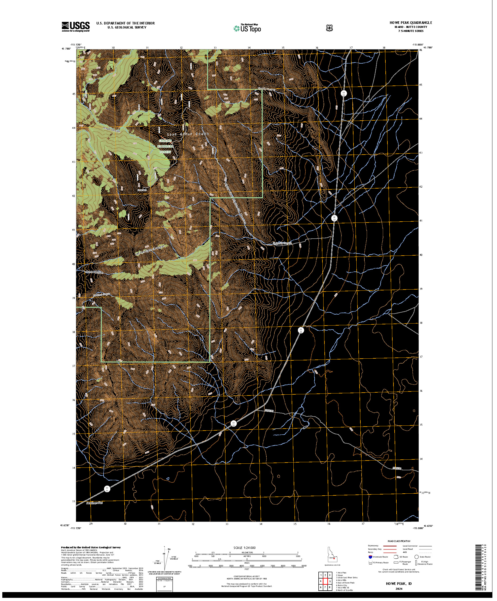 US TOPO 7.5-MINUTE MAP FOR HOWE PEAK, ID