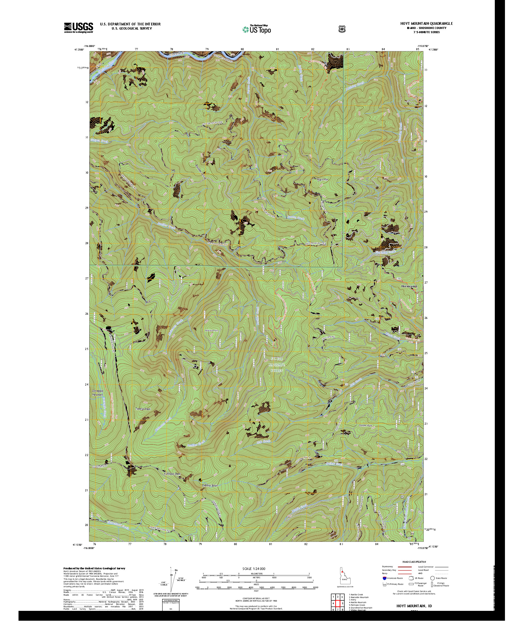 US TOPO 7.5-MINUTE MAP FOR HOYT MOUNTAIN, ID