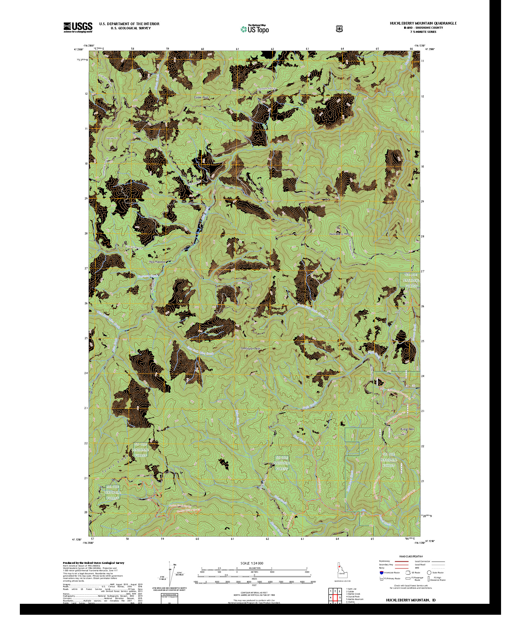US TOPO 7.5-MINUTE MAP FOR HUCKLEBERRY MOUNTAIN, ID