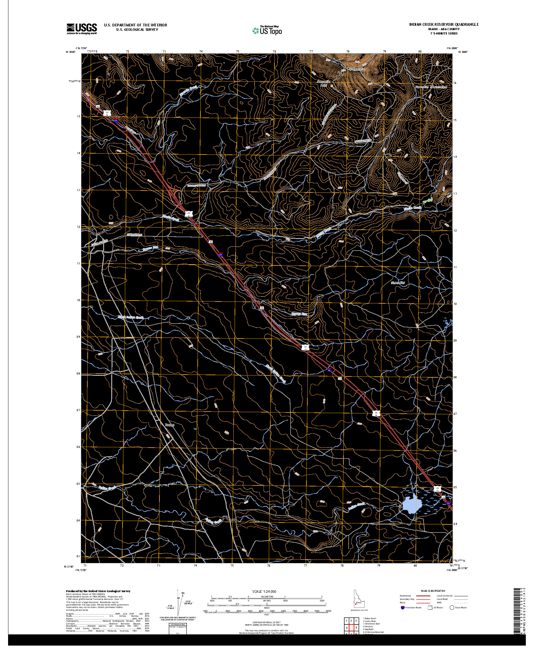 US TOPO 7.5-MINUTE MAP FOR INDIAN CREEK RESERVOIR, ID