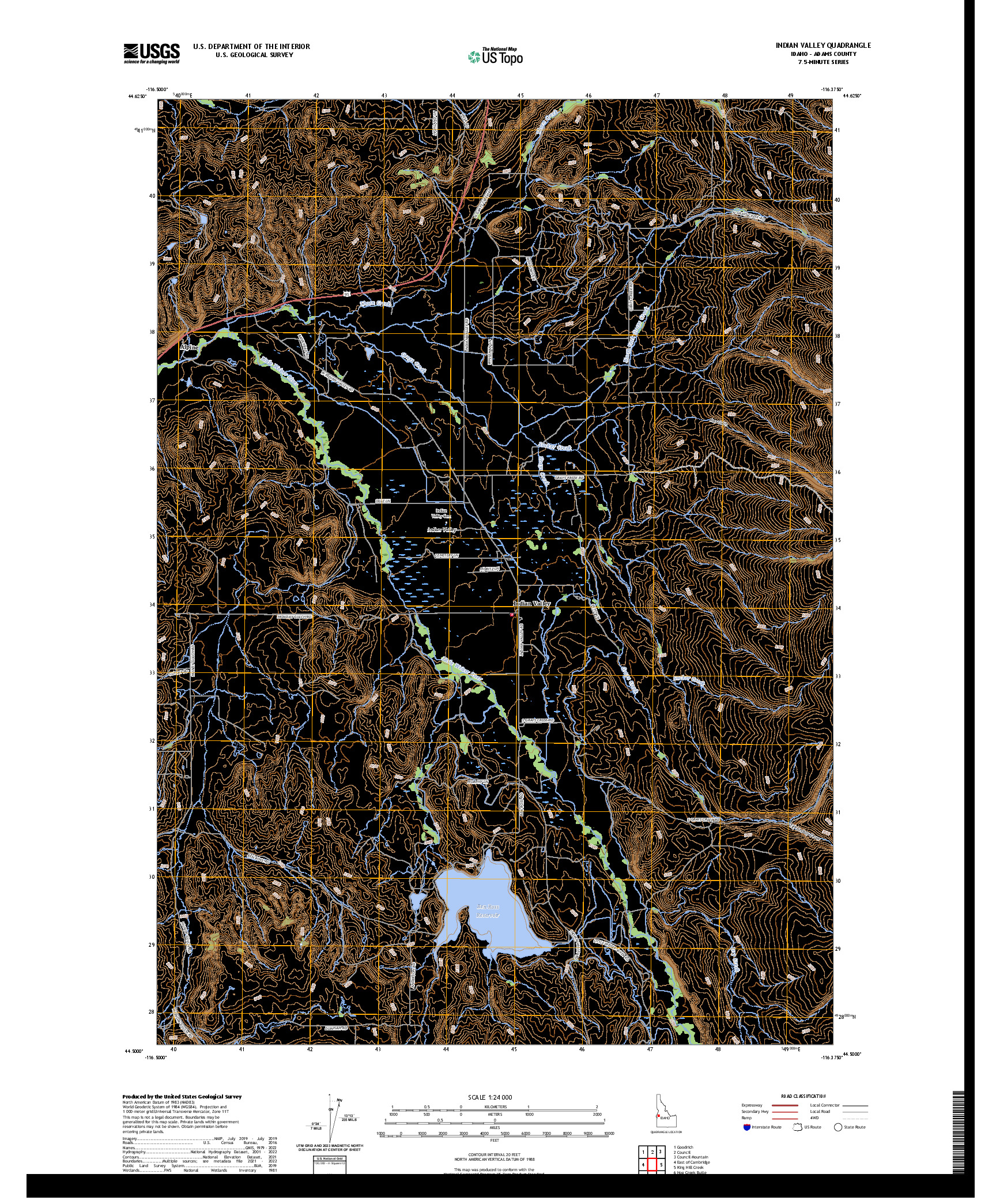 US TOPO 7.5-MINUTE MAP FOR INDIAN VALLEY, ID