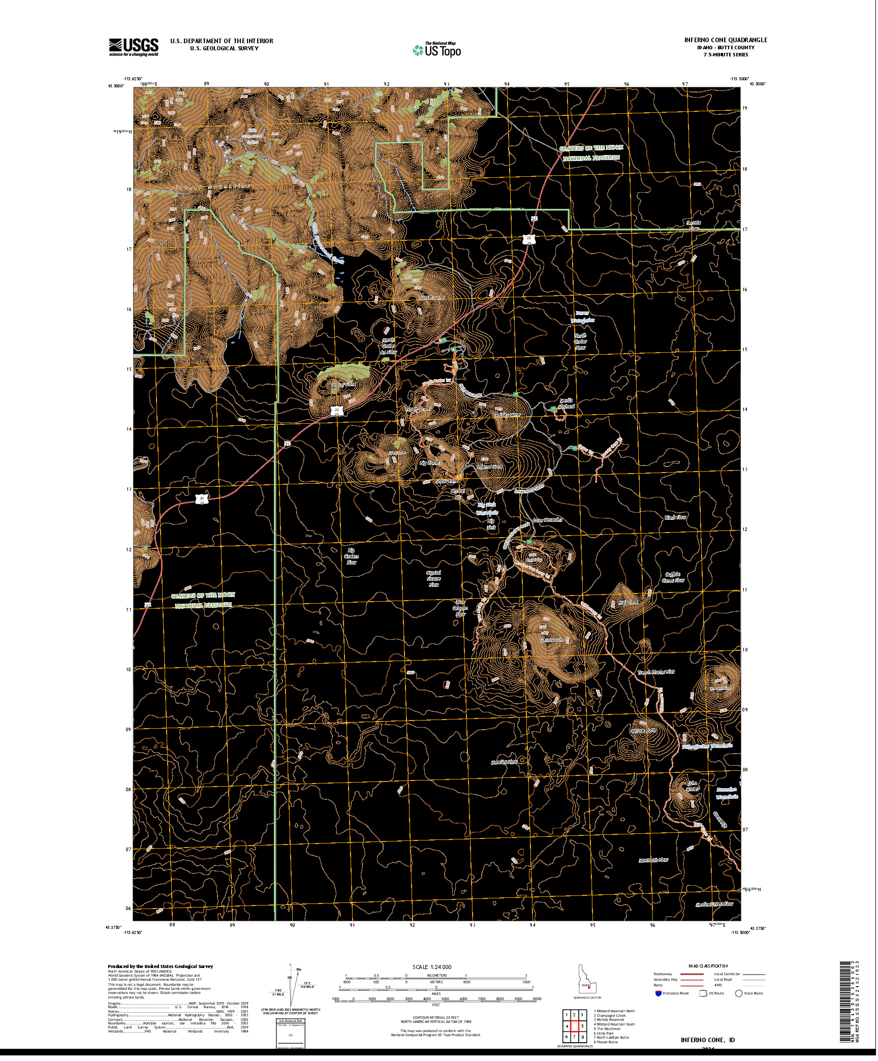 US TOPO 7.5-MINUTE MAP FOR INFERNO CONE, ID
