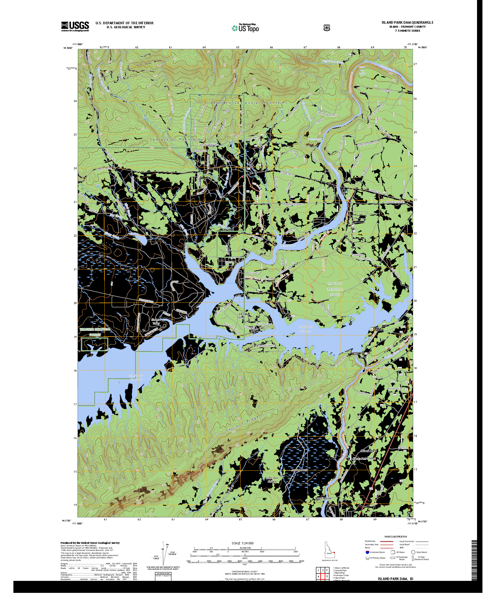 US TOPO 7.5-MINUTE MAP FOR ISLAND PARK DAM, ID