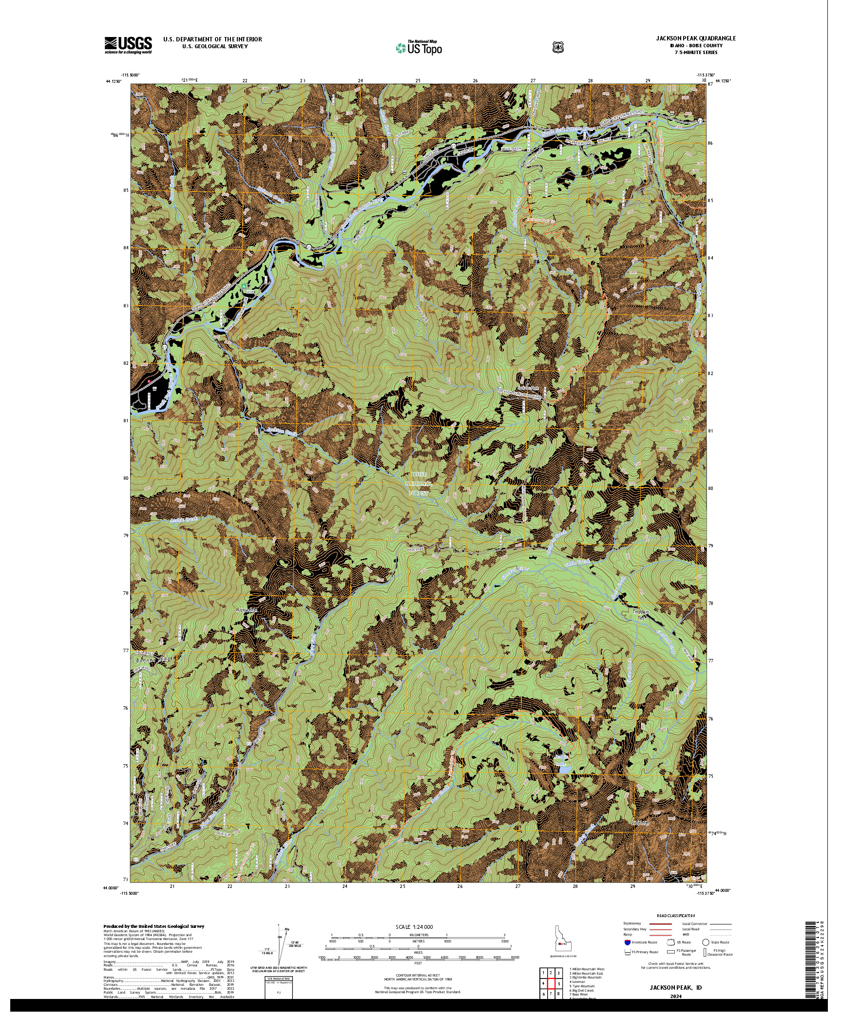 US TOPO 7.5-MINUTE MAP FOR JACKSON PEAK, ID