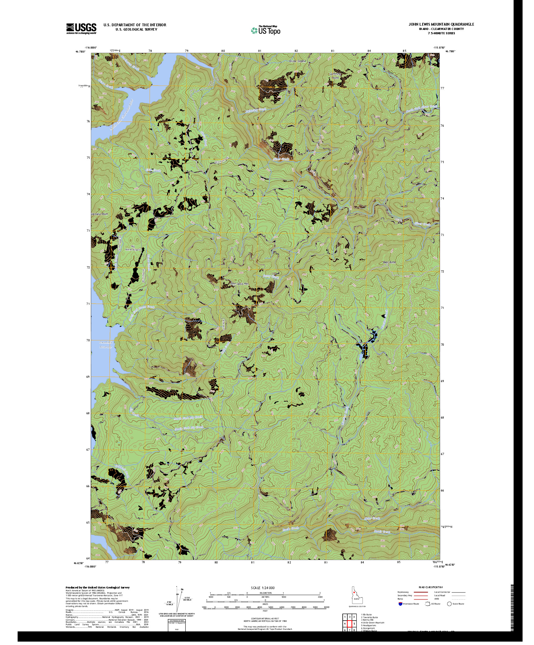 US TOPO 7.5-MINUTE MAP FOR JOHN LEWIS MOUNTAIN, ID
