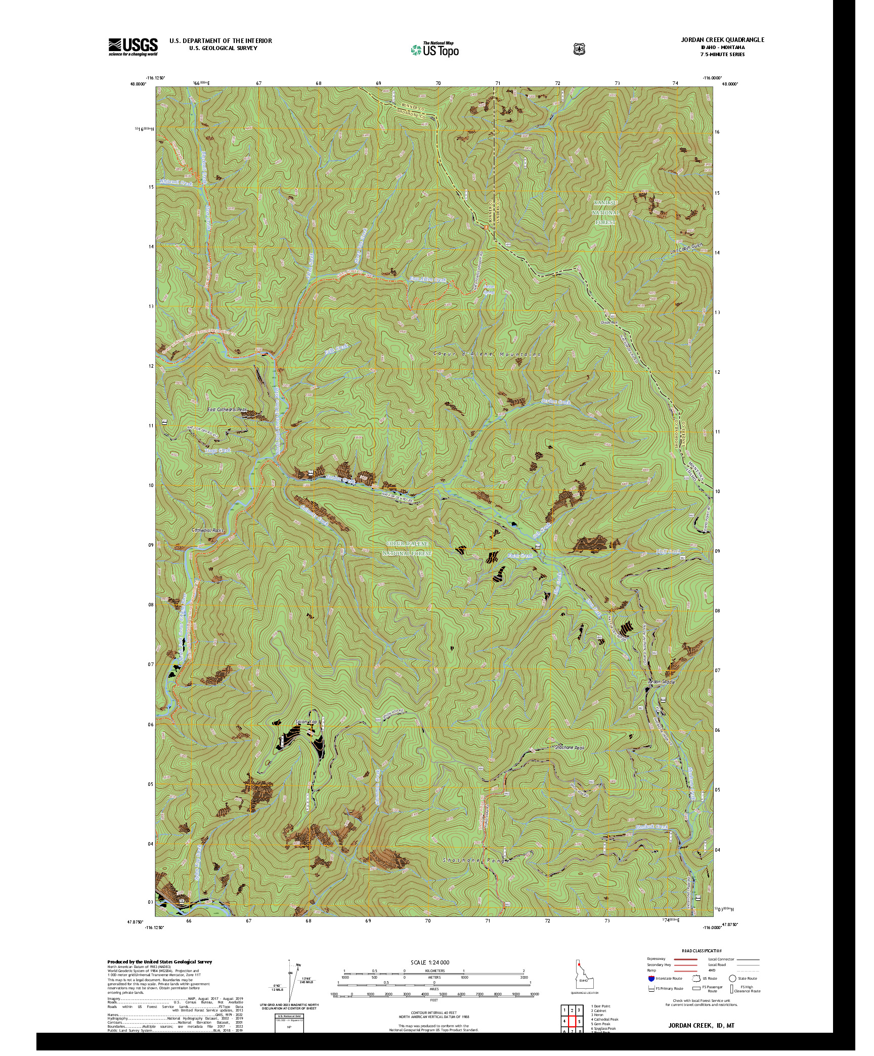 US TOPO 7.5-MINUTE MAP FOR JORDAN CREEK, ID,MT
