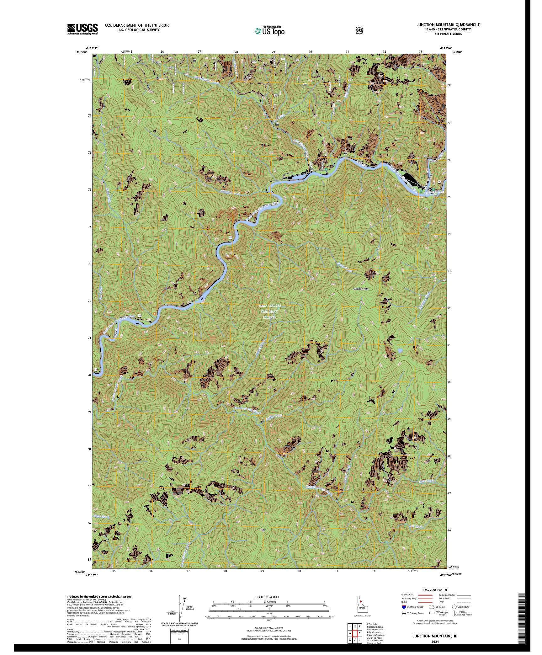 US TOPO 7.5-MINUTE MAP FOR JUNCTION MOUNTAIN, ID