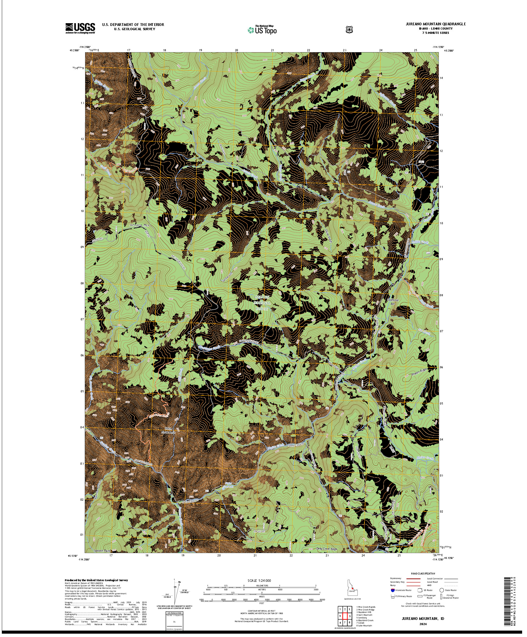 US TOPO 7.5-MINUTE MAP FOR JUREANO MOUNTAIN, ID