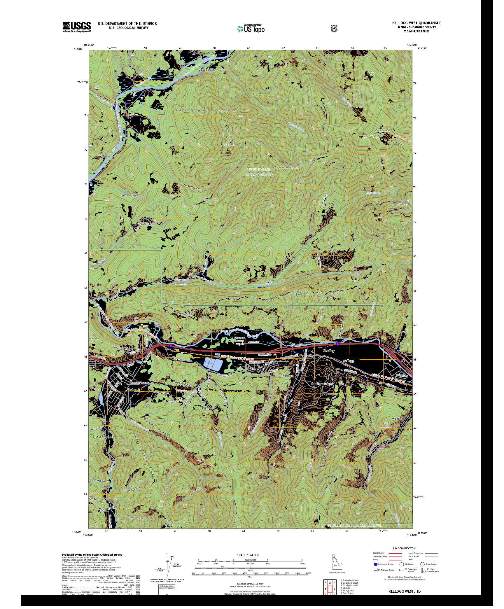 US TOPO 7.5-MINUTE MAP FOR KELLOGG WEST, ID