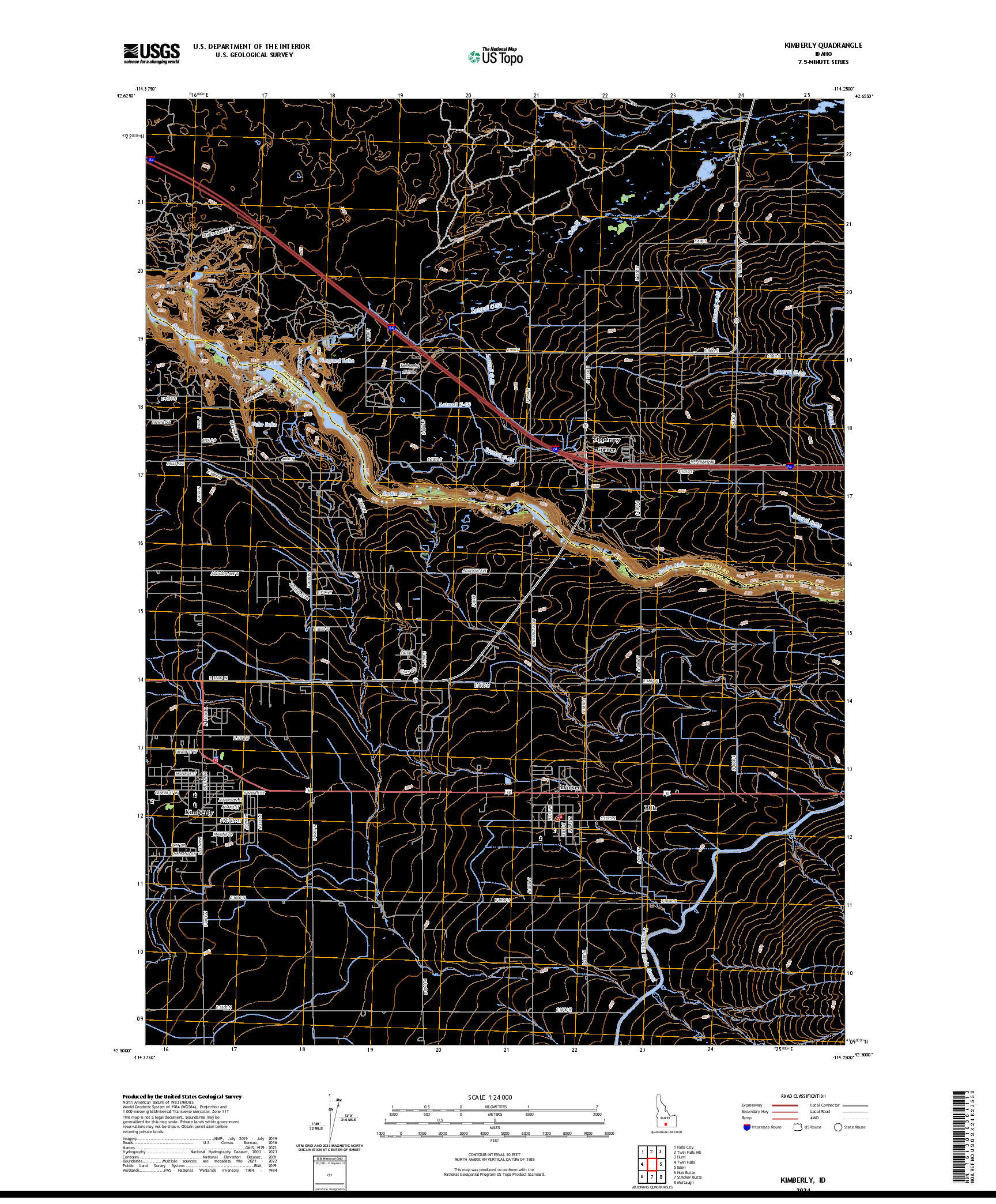 US TOPO 7.5-MINUTE MAP FOR KIMBERLY, ID