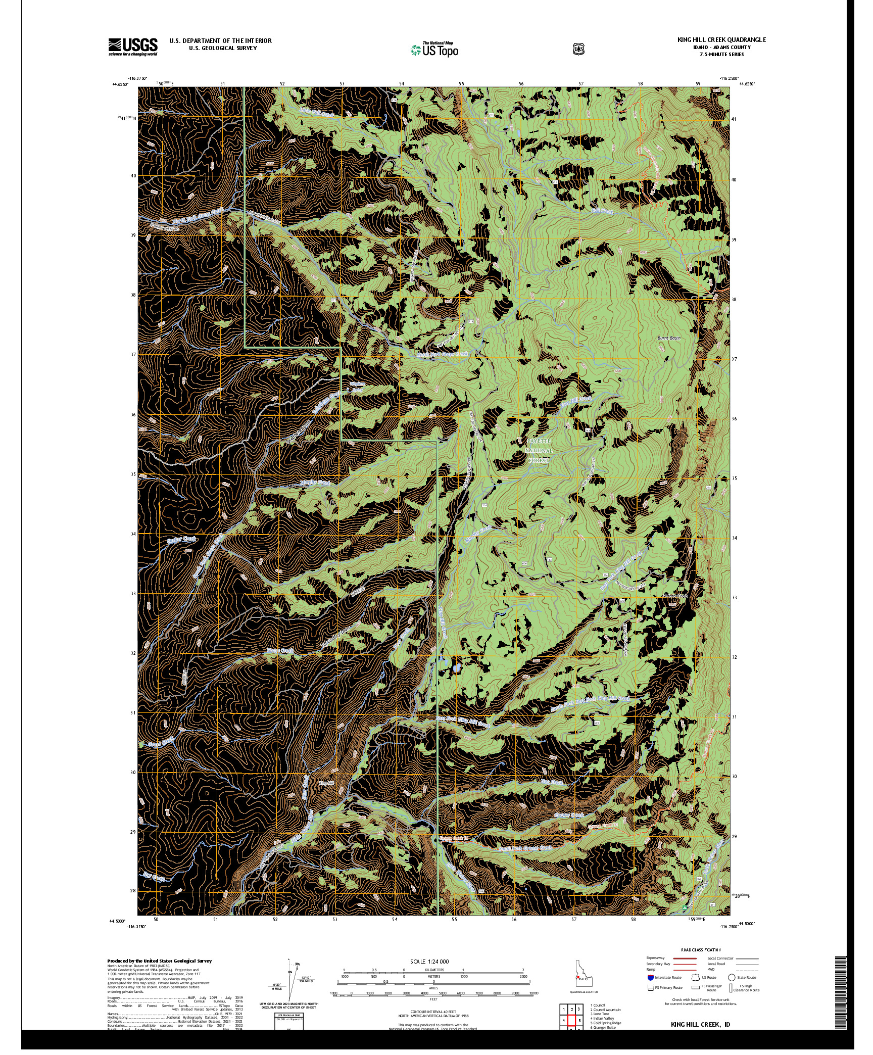 US TOPO 7.5-MINUTE MAP FOR KING HILL CREEK, ID