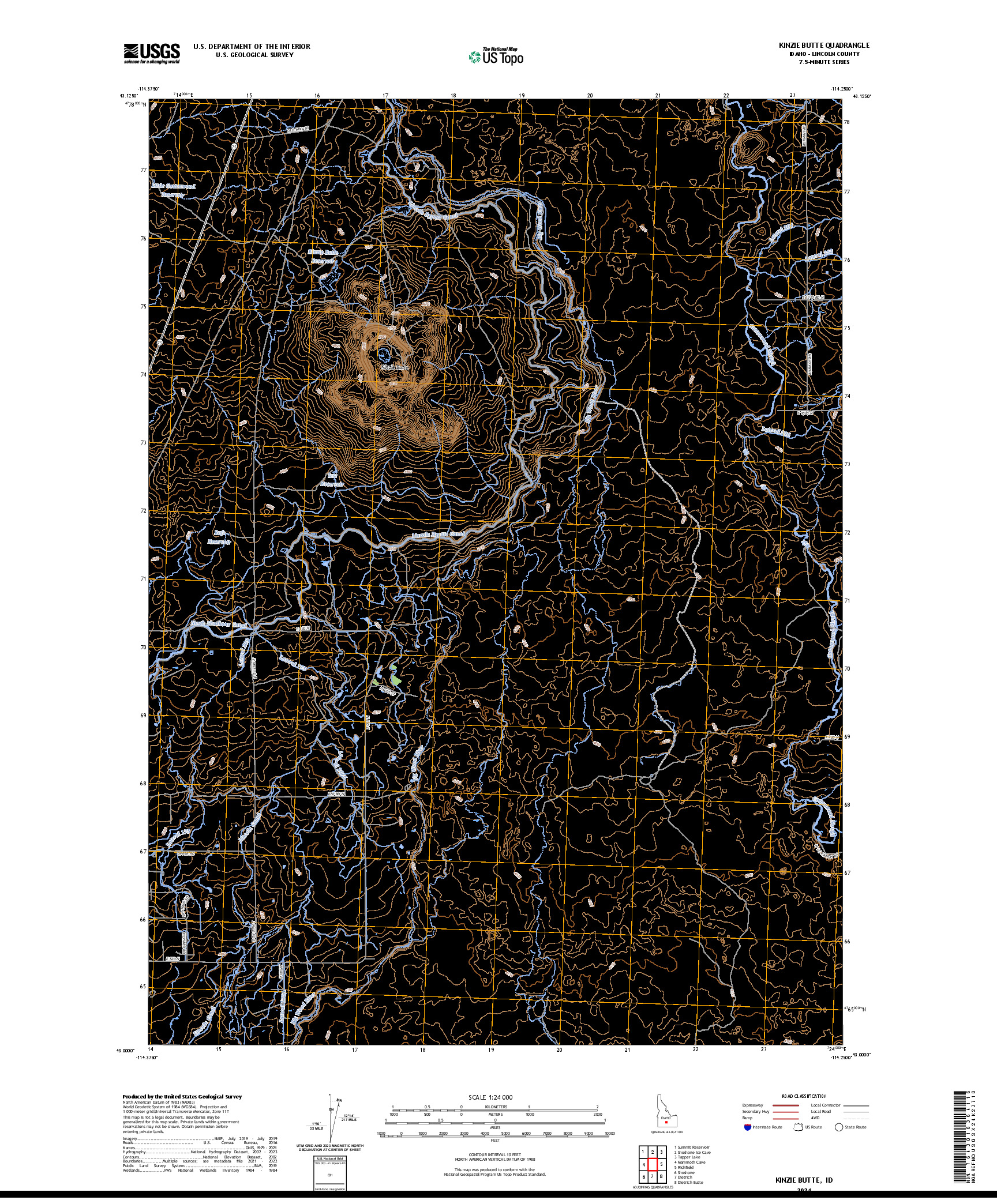 US TOPO 7.5-MINUTE MAP FOR KINZIE BUTTE, ID