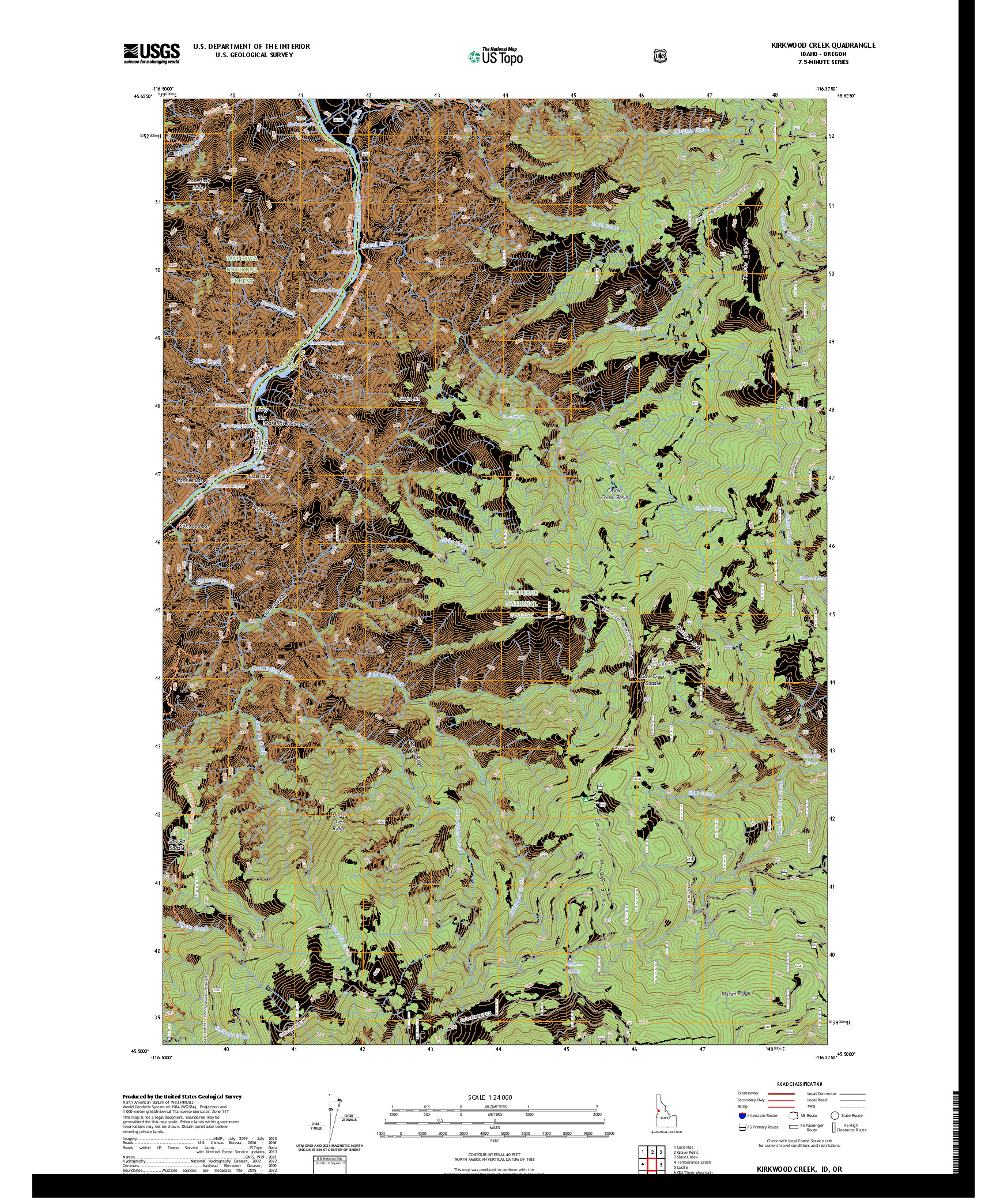US TOPO 7.5-MINUTE MAP FOR KIRKWOOD CREEK, ID,OR