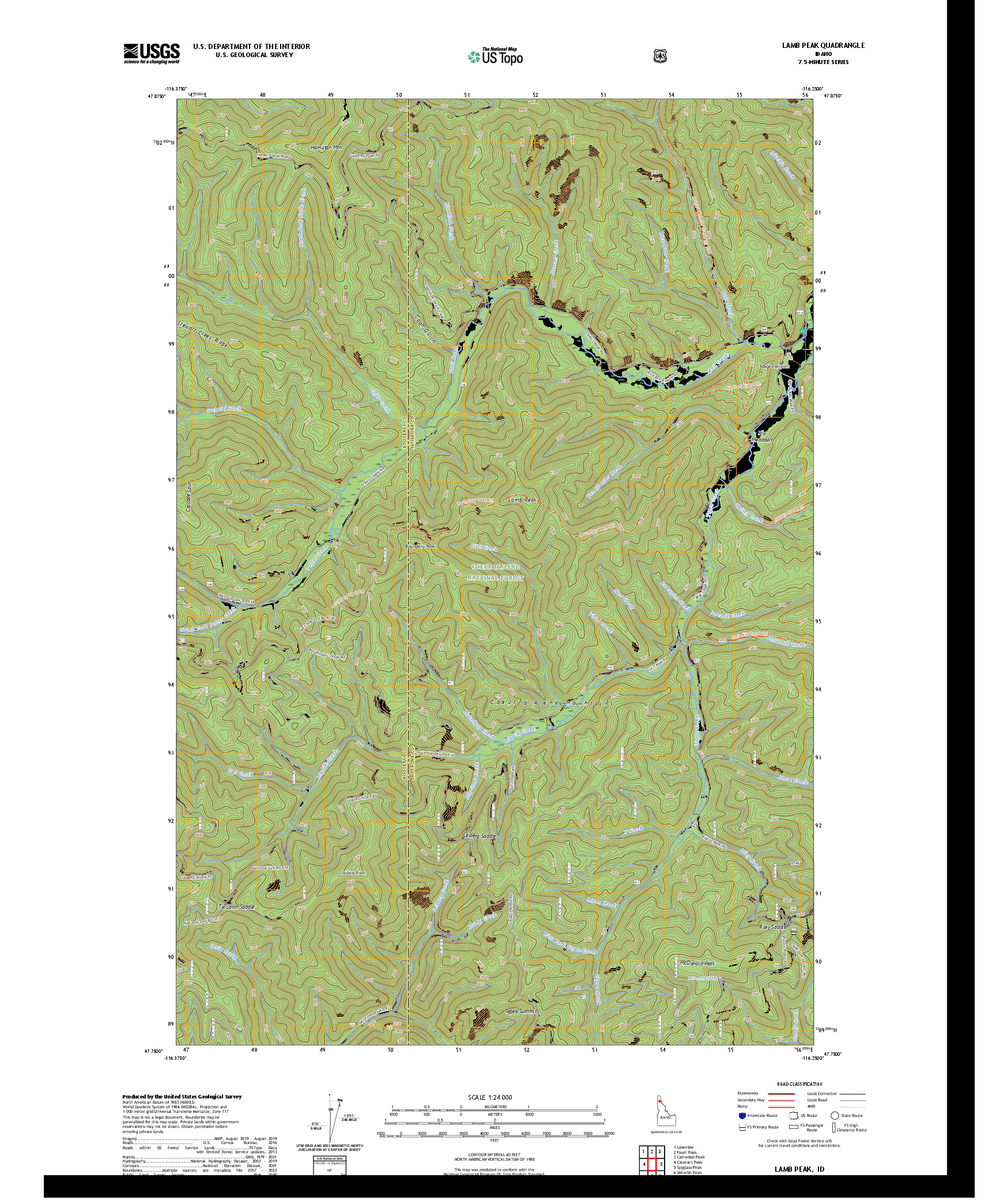 US TOPO 7.5-MINUTE MAP FOR LAMB PEAK, ID